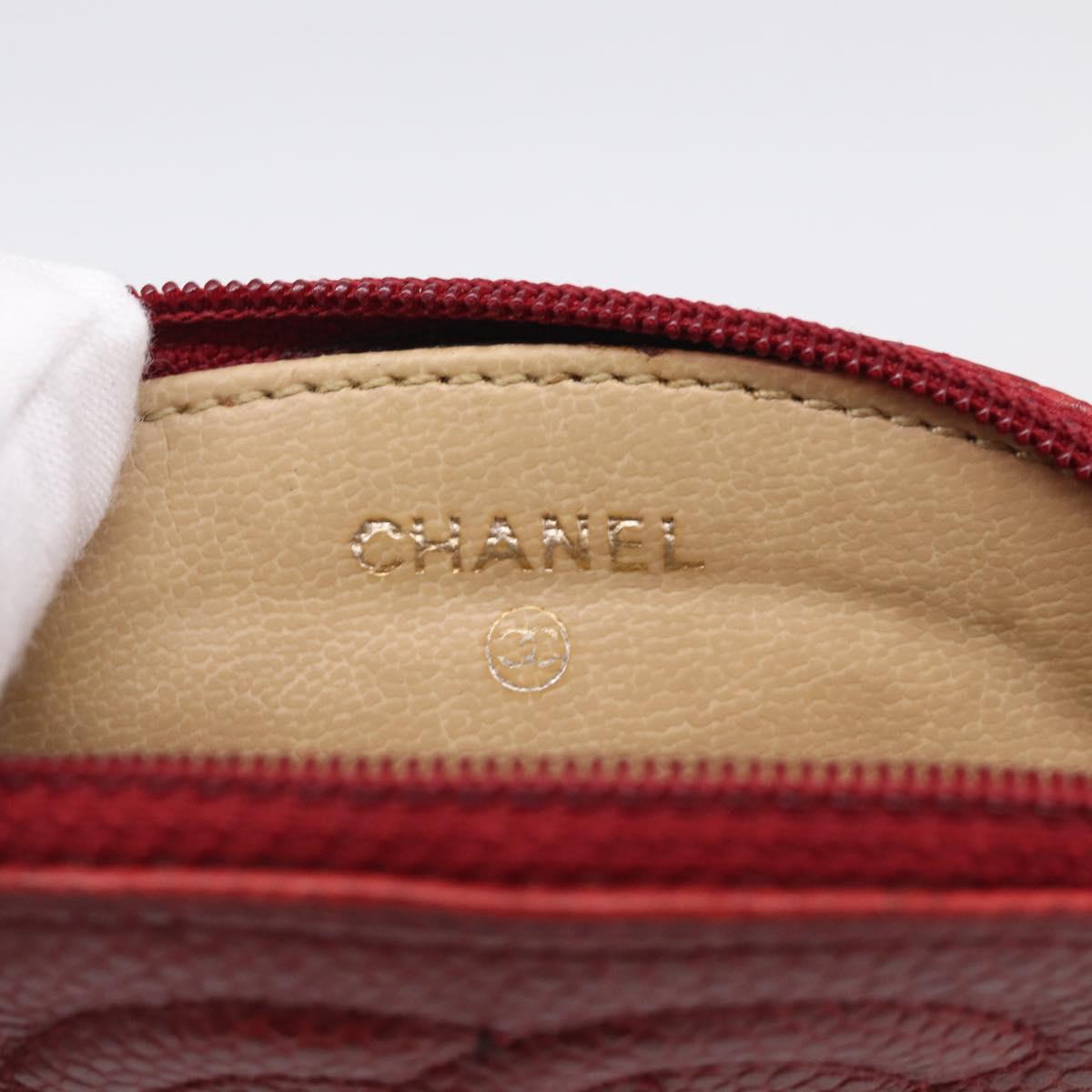 CHANEL COCO Mark Coin Purse Caviar Skin Red Gold CC Auth BA17101