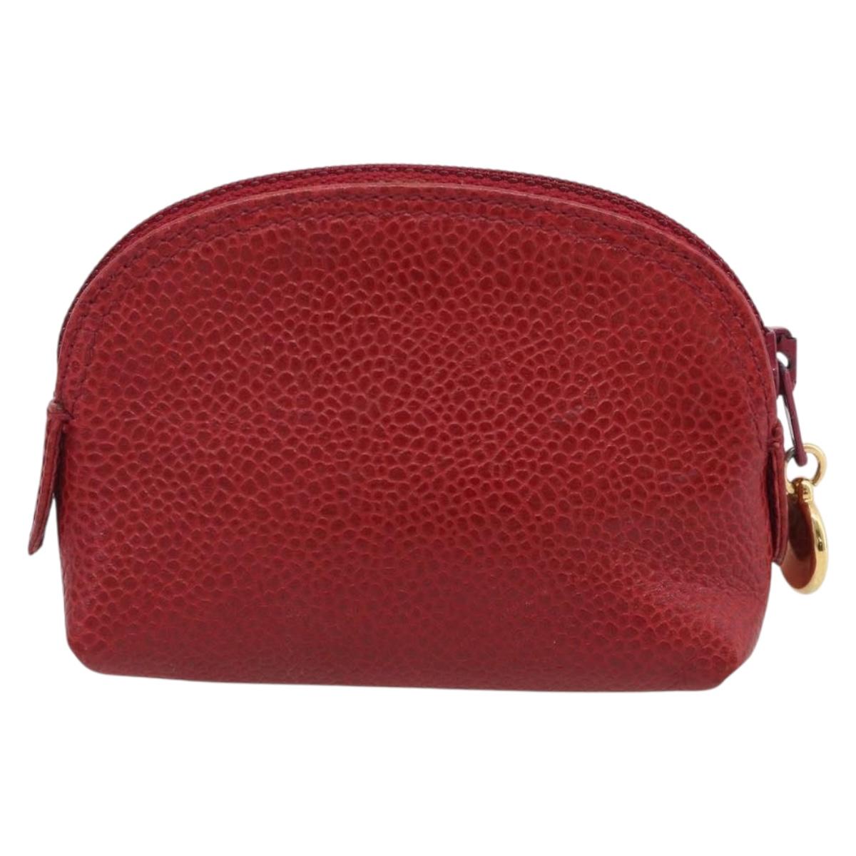 CHANEL COCO Mark Coin Purse Caviar Skin Red Gold CC Auth BA17101