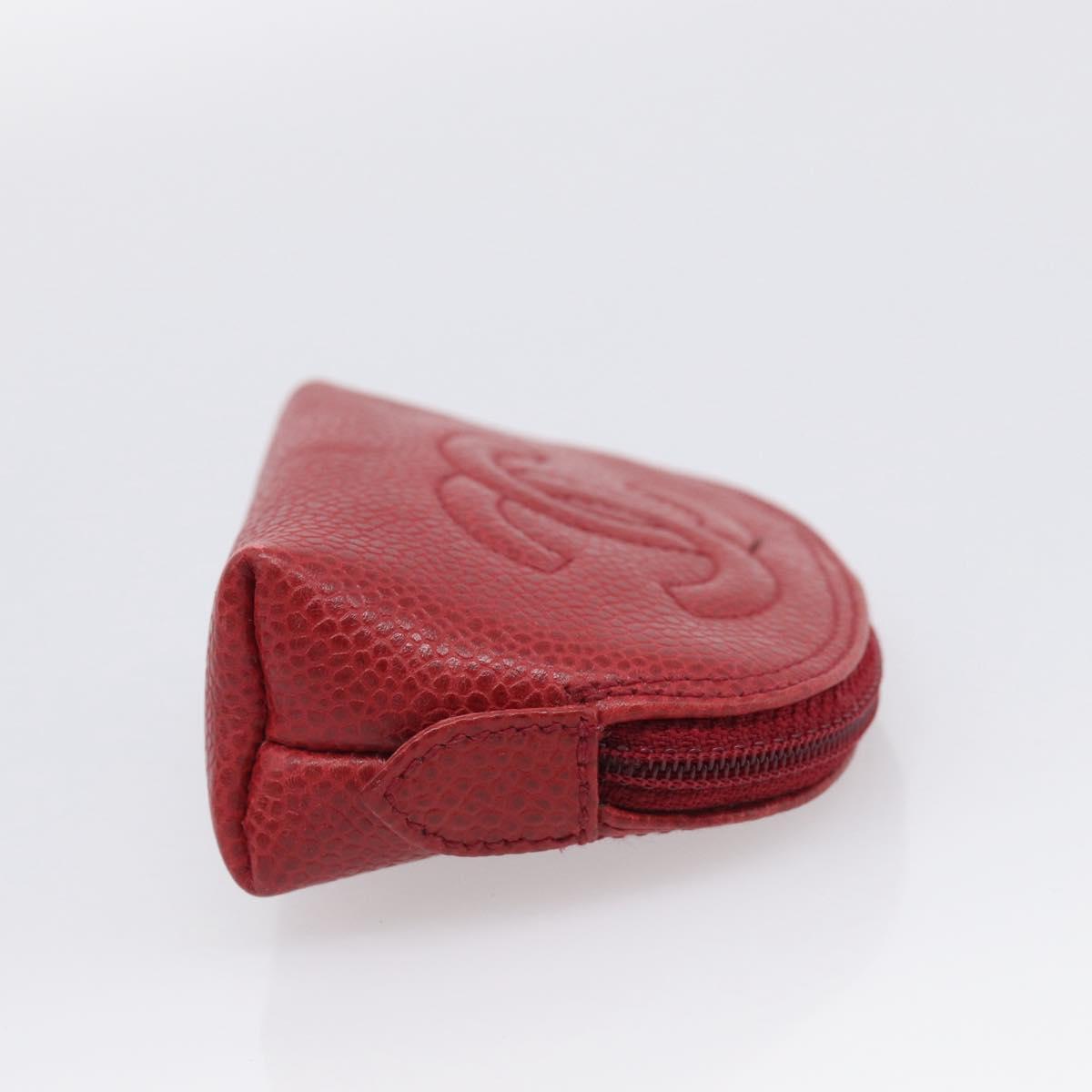 CHANEL COCO Mark Coin Purse Caviar Skin Red Gold CC Auth BA17101