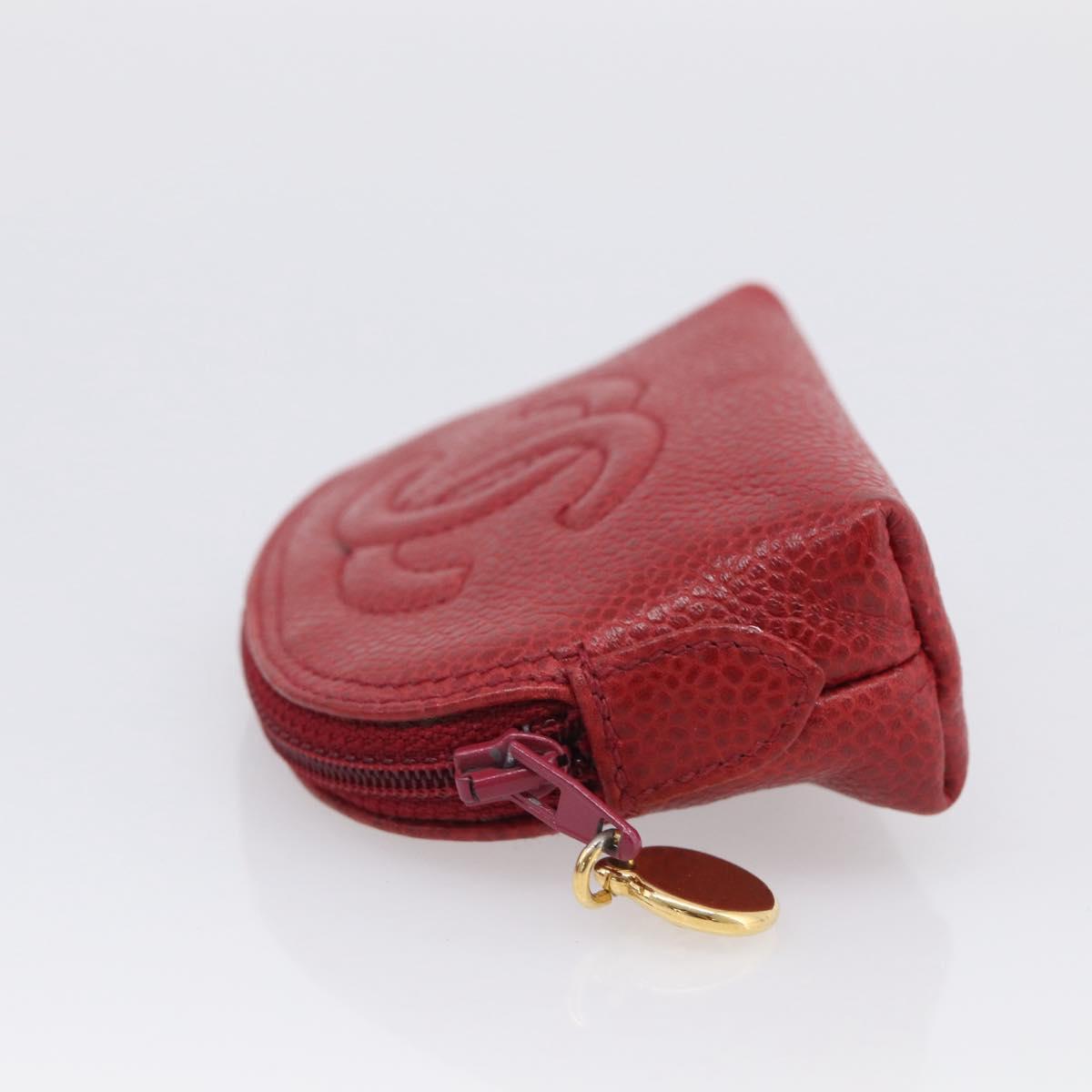 CHANEL COCO Mark Coin Purse Caviar Skin Red Gold CC Auth BA17101