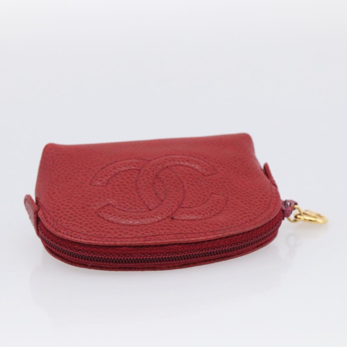 CHANEL COCO Mark Coin Purse Caviar Skin Red Gold CC Auth BA17101
