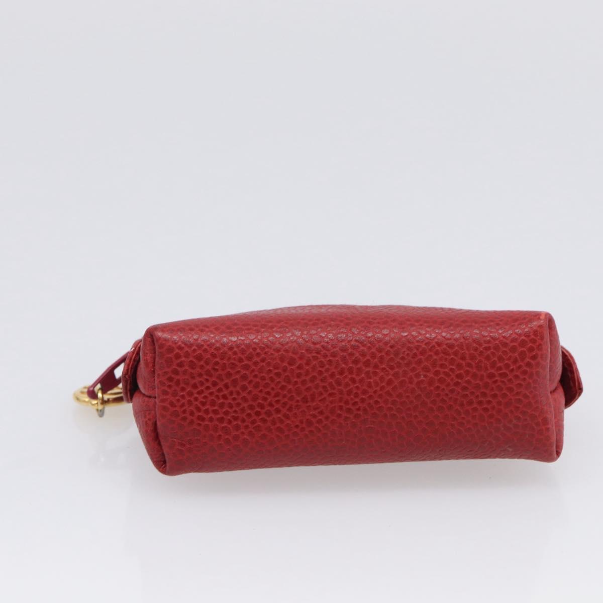 CHANEL COCO Mark Coin Purse Caviar Skin Red Gold CC Auth BA17101