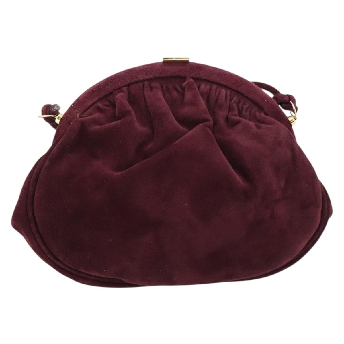 Salvatore Ferragamo Shoulder Bag Suede Bordeaux Gold Auth BA17103