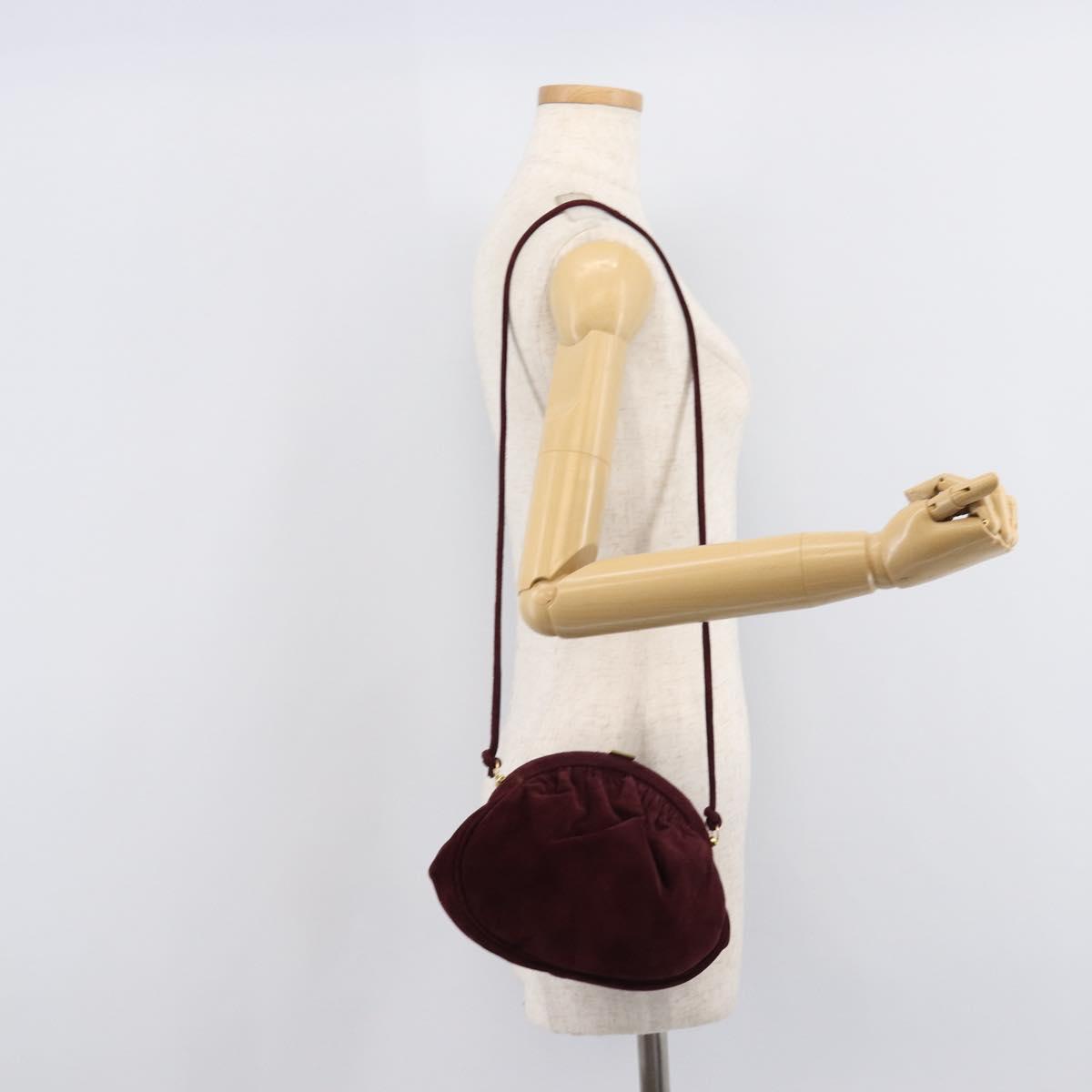Salvatore Ferragamo Shoulder Bag Suede Bordeaux Gold Auth BA17103