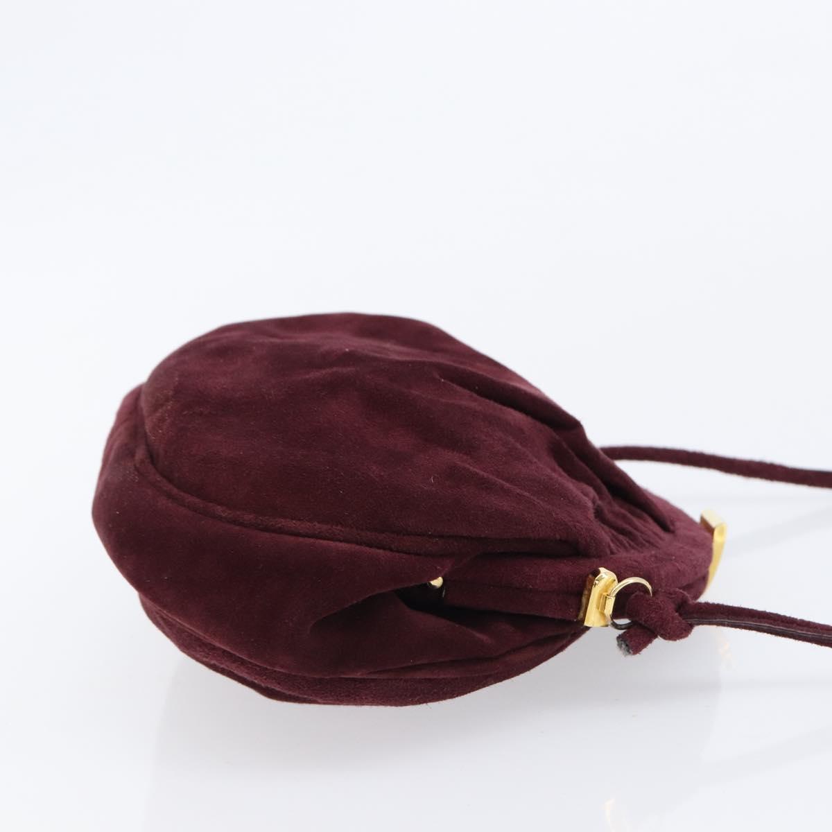 Salvatore Ferragamo Shoulder Bag Suede Bordeaux Gold Auth BA17103