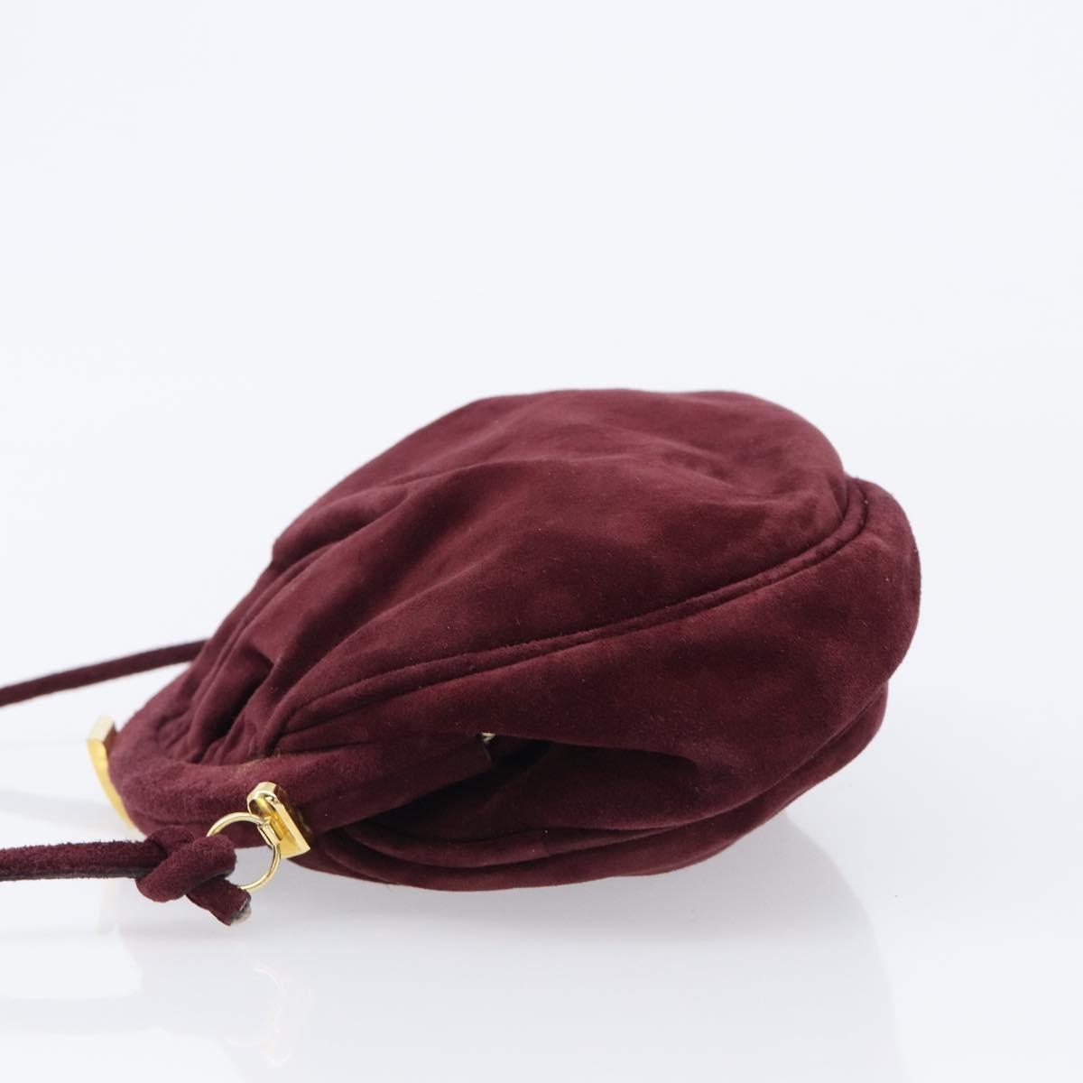 Salvatore Ferragamo Shoulder Bag Suede Bordeaux Gold Auth BA17103