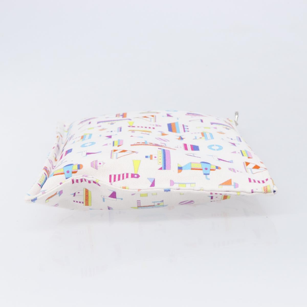 HERMES Petit Chartier Clutch Bag Canvas White Silver Auth BA17106