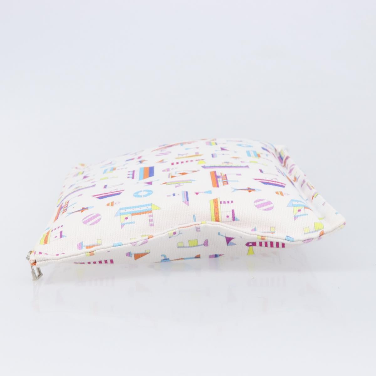 HERMES Petit Chartier Clutch Bag Canvas White Silver Auth BA17106