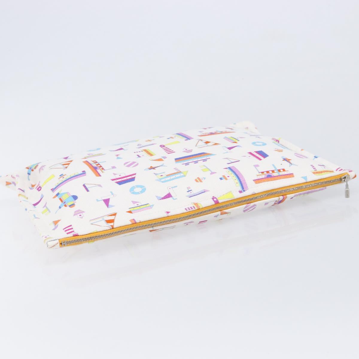 HERMES Petit Chartier Clutch Bag Canvas White Silver Auth BA17106