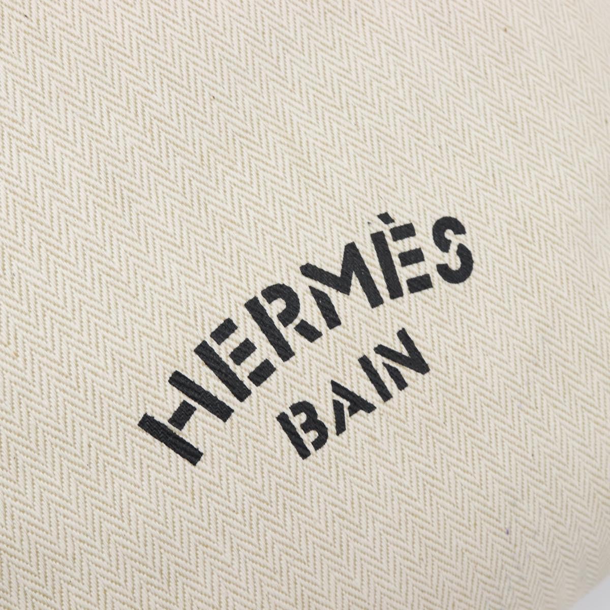 HERMES BAIN Pouch Canvas White Black Auth BA17107