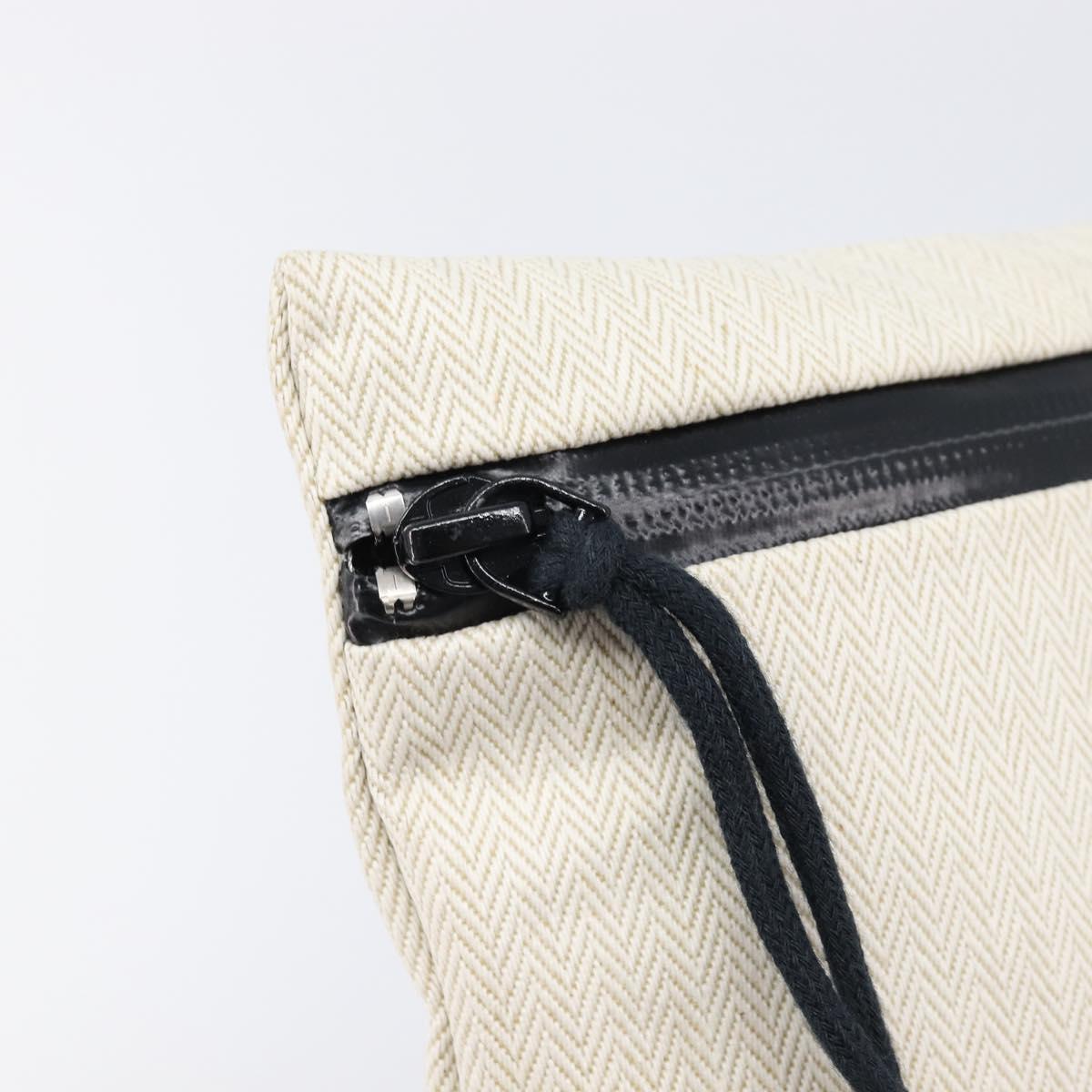 HERMES BAIN Pouch Canvas White Black Auth BA17107