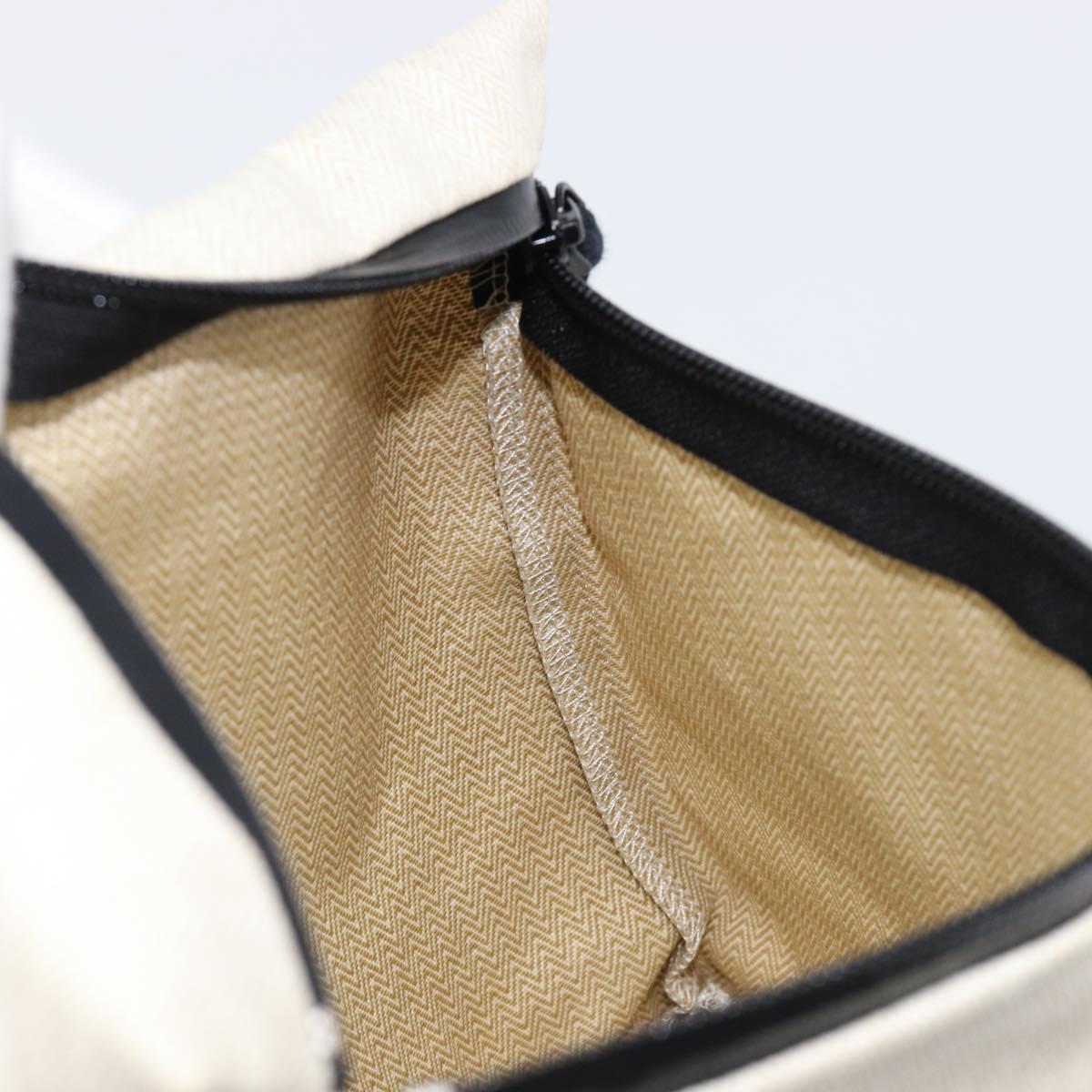 HERMES BAIN Pouch Canvas White Black Auth BA17107