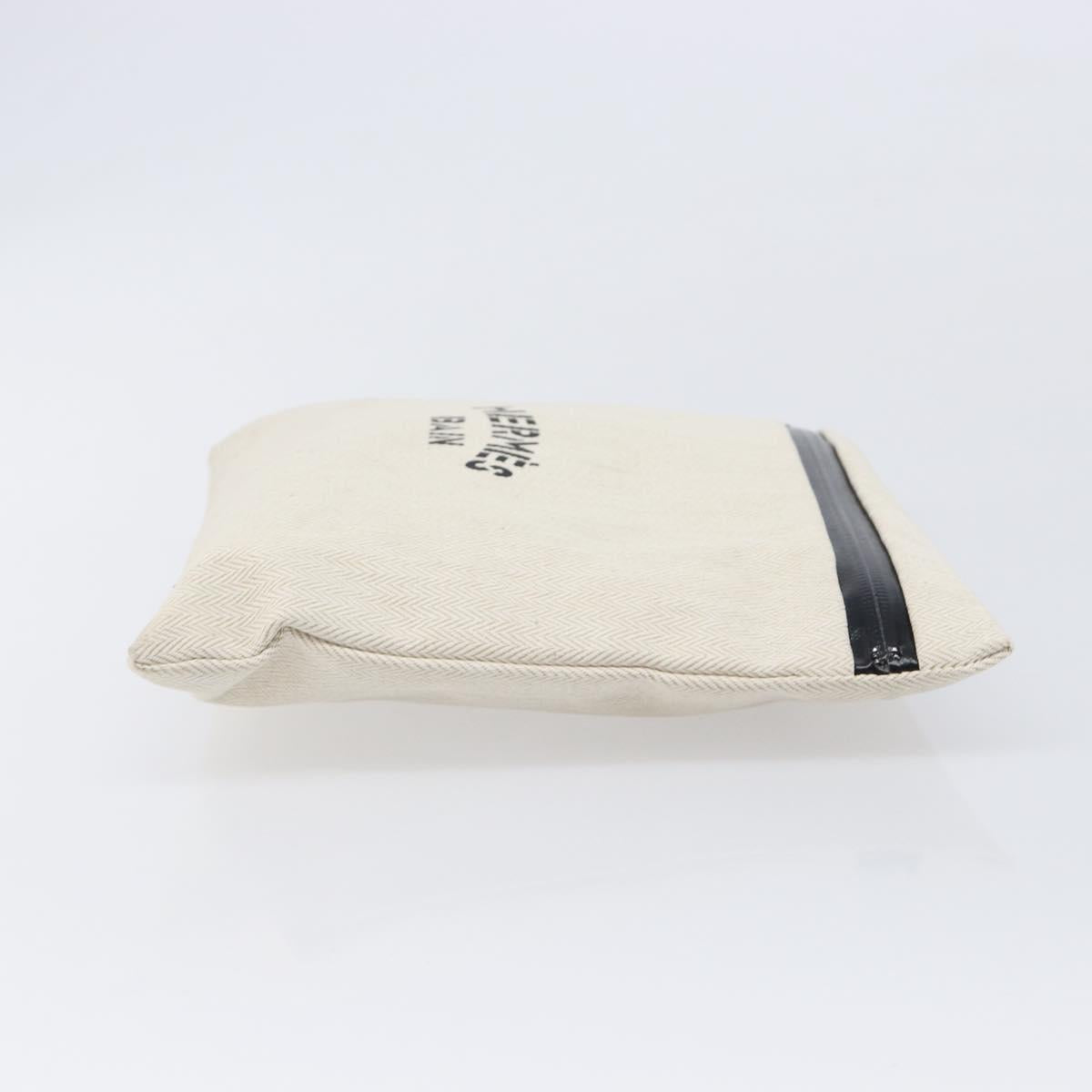 HERMES BAIN Pouch Canvas White Black Auth BA17107