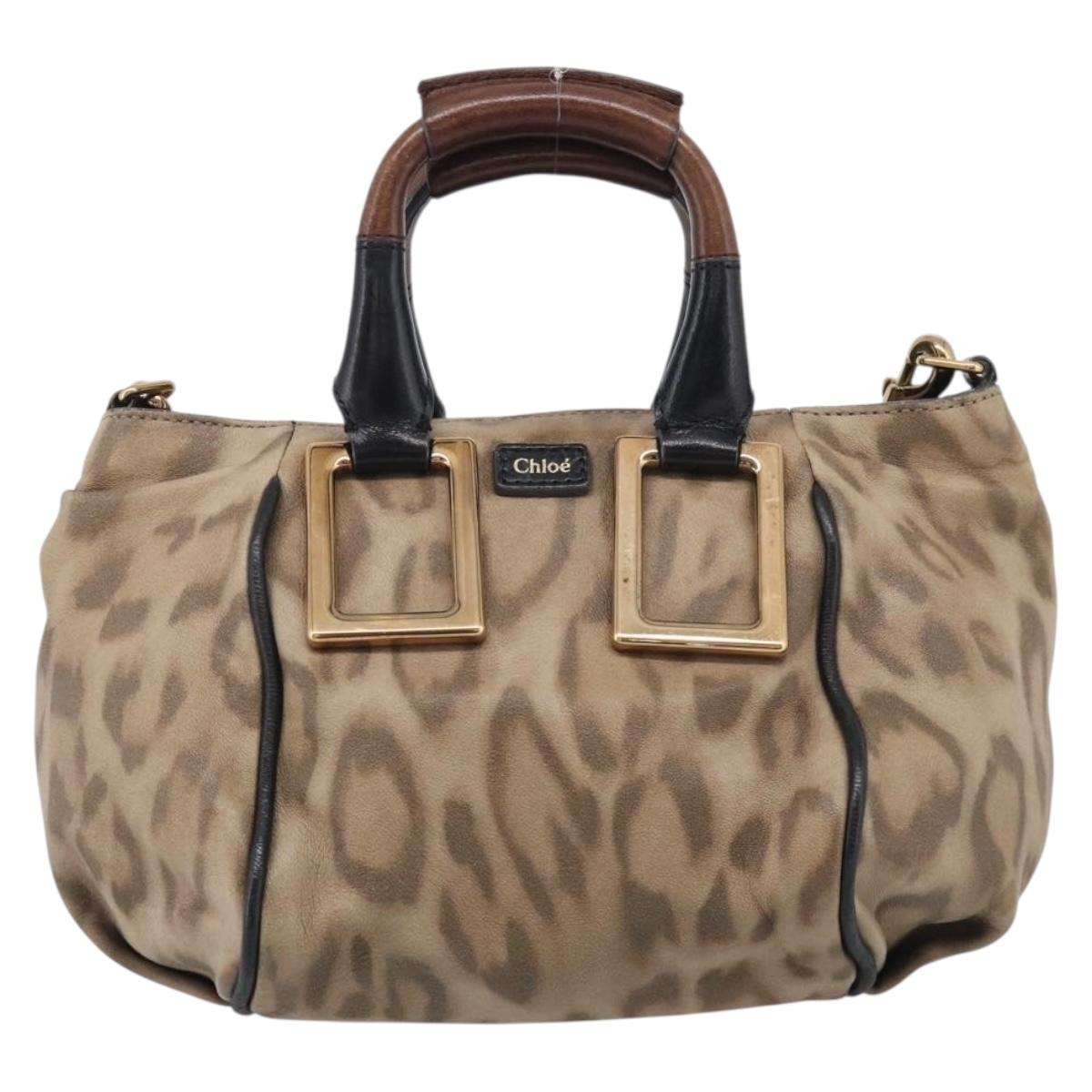 Chloe Etel Hand Bag Leather 2way Beige Gold Auth BA17109
