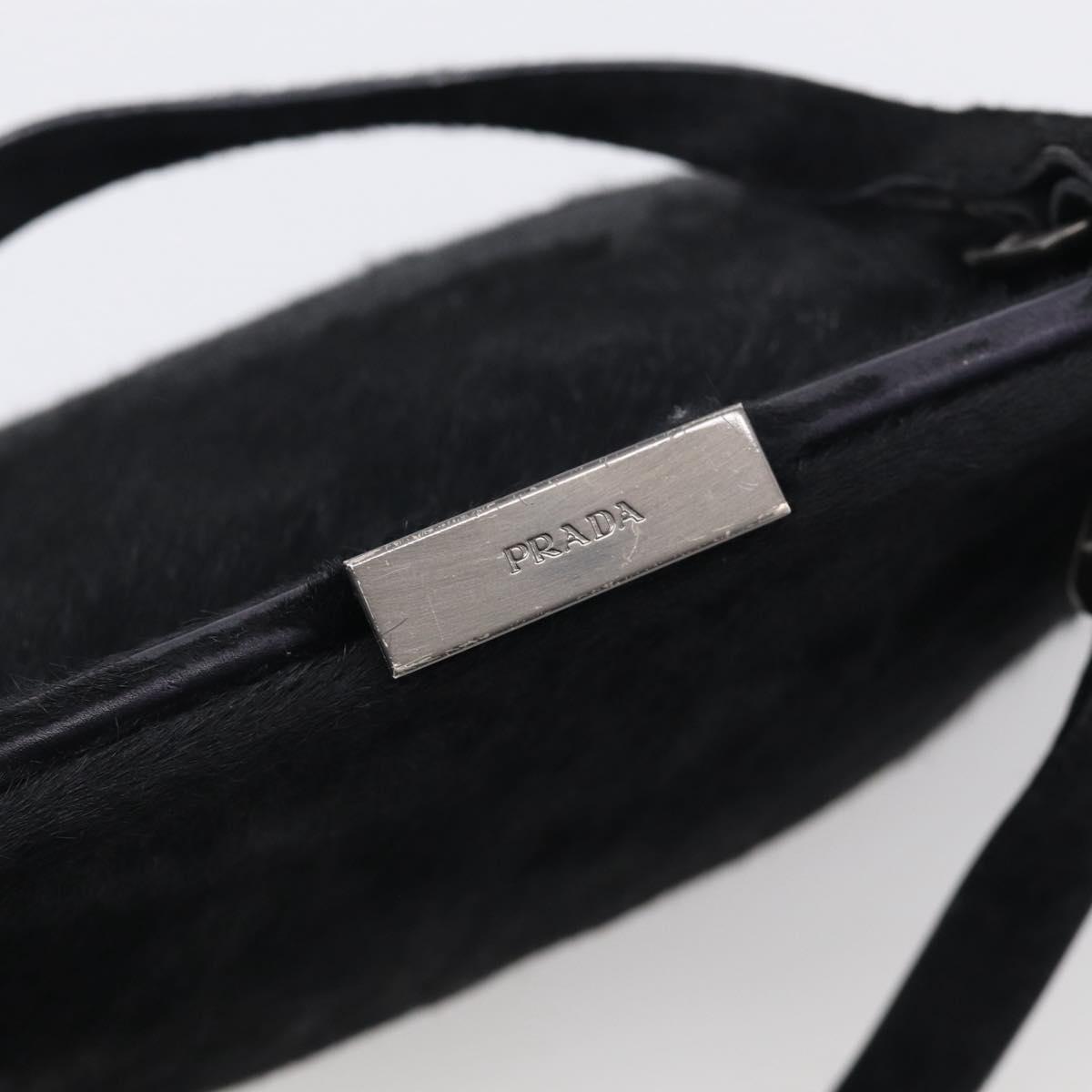 PRADA Hand Bag Harako leather Black Silver Auth BA17112