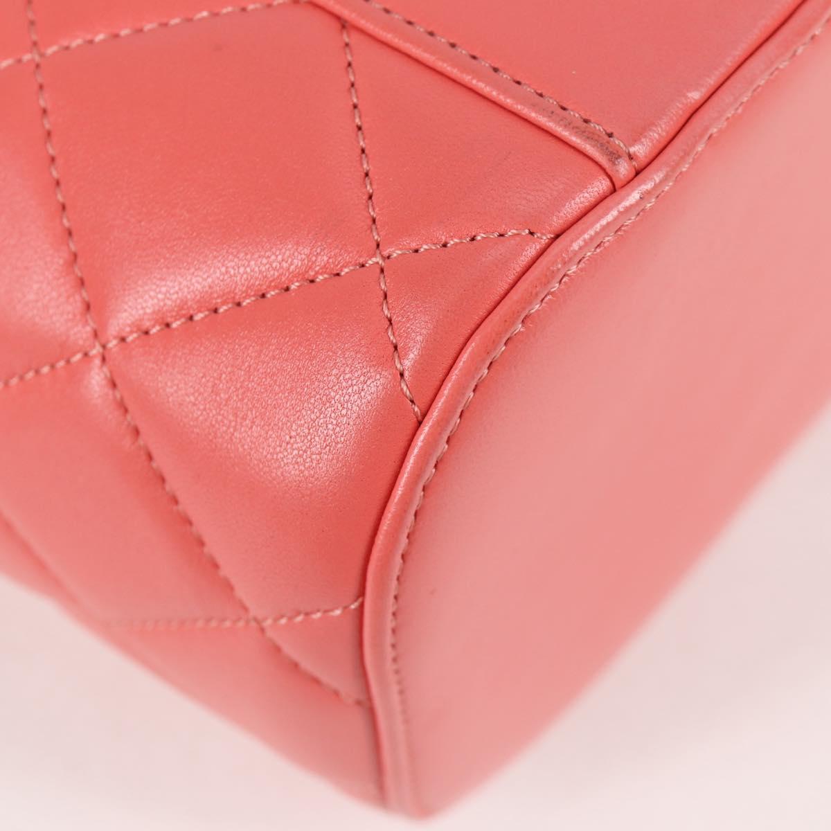 CHANEL Matelasse COCO Mark Vanity Bag Lamb Skin 2way Pink Gold CC Auth BA1724M