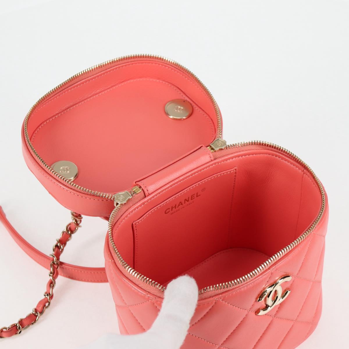 CHANEL Matelasse COCO Mark Vanity Bag Lamb Skin 2way Pink Gold CC Auth BA1724M