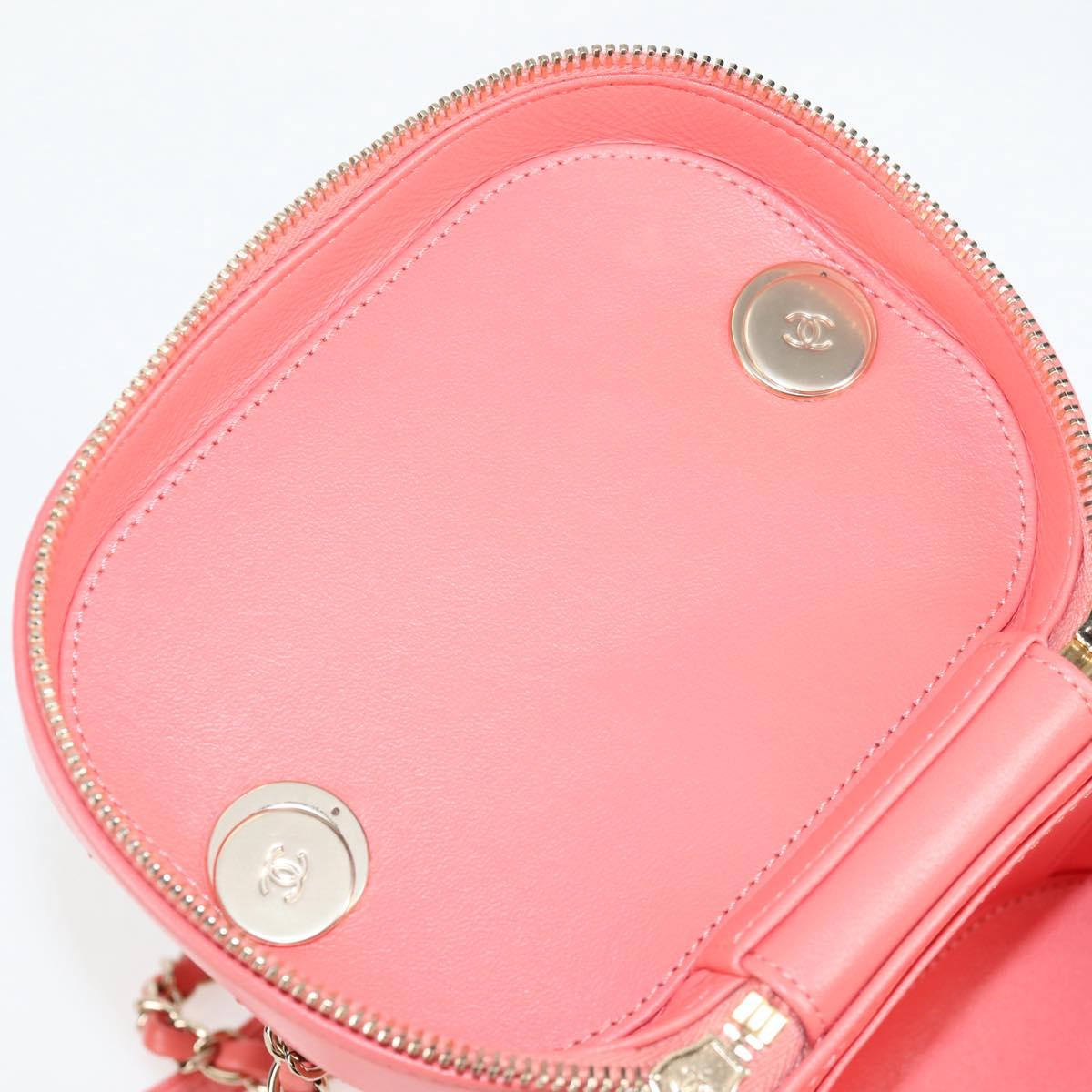 CHANEL Matelasse COCO Mark Vanity Bag Lamb Skin 2way Pink Gold CC Auth BA1724M