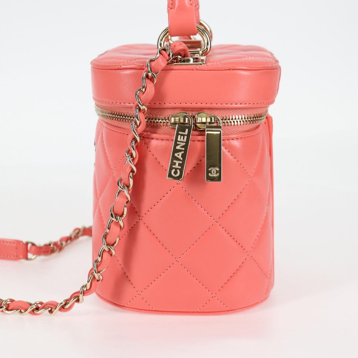 CHANEL Matelasse COCO Mark Vanity Bag Lamb Skin 2way Pink Gold CC Auth BA1724M