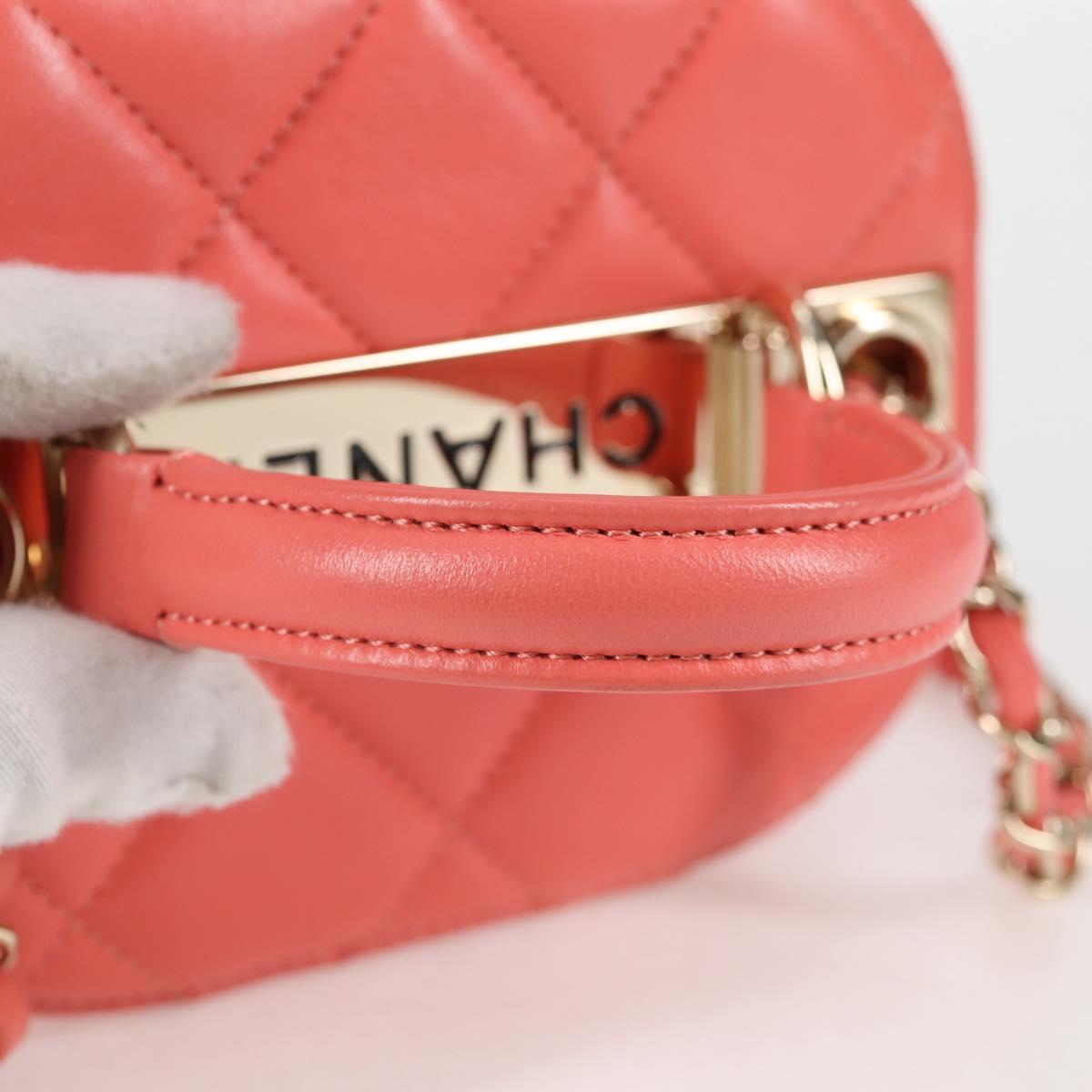 CHANEL Matelasse COCO Mark Vanity Bag Lamb Skin 2way Pink Gold CC Auth BA1724M