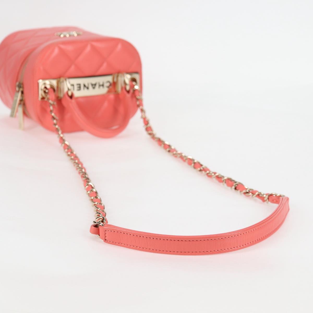 CHANEL Matelasse COCO Mark Vanity Bag Lamb Skin 2way Pink Gold CC Auth BA1724M