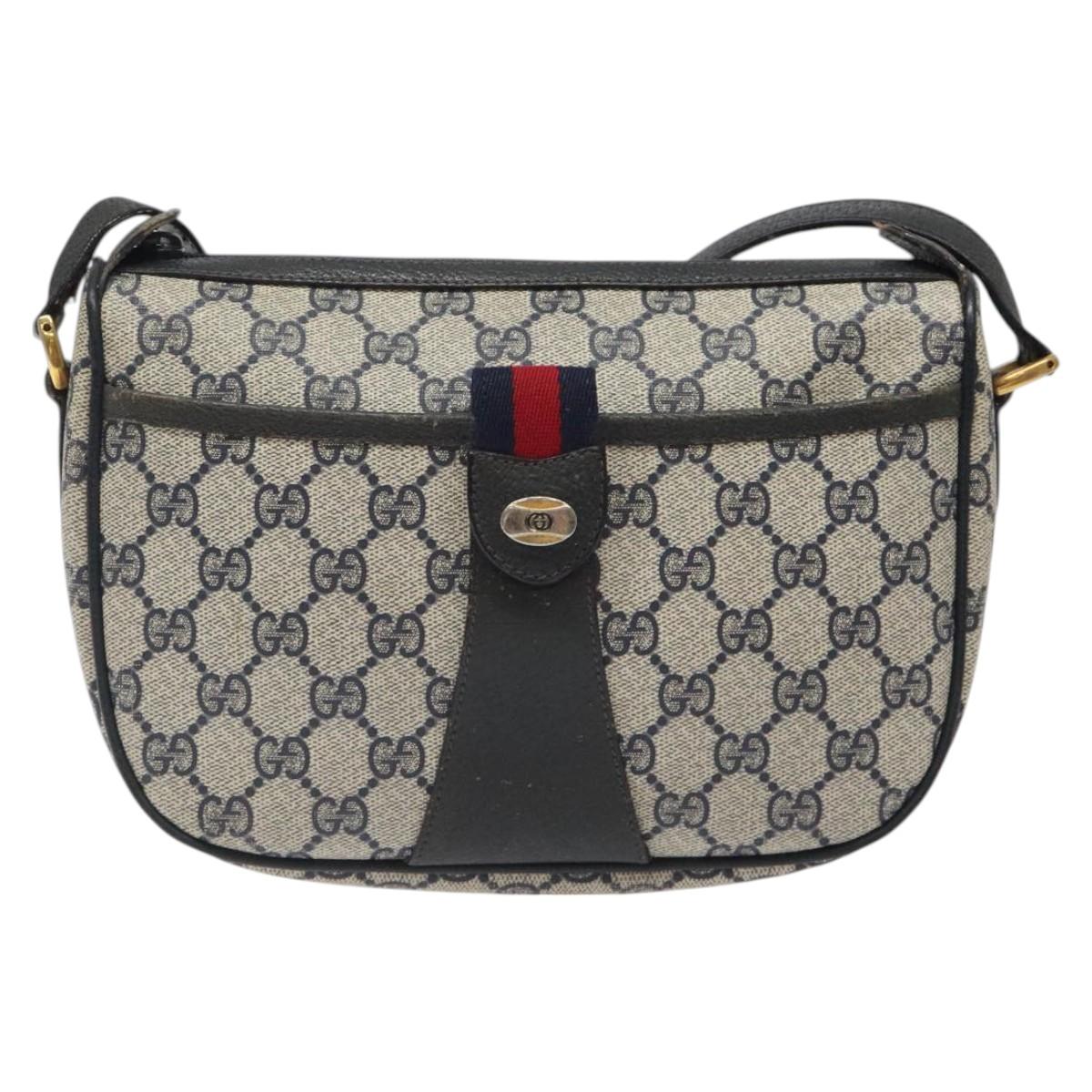 GUCCI GG Supreme Sherry Line Bag PVC Navy Gold Red 89 02 032 Auth BA1735