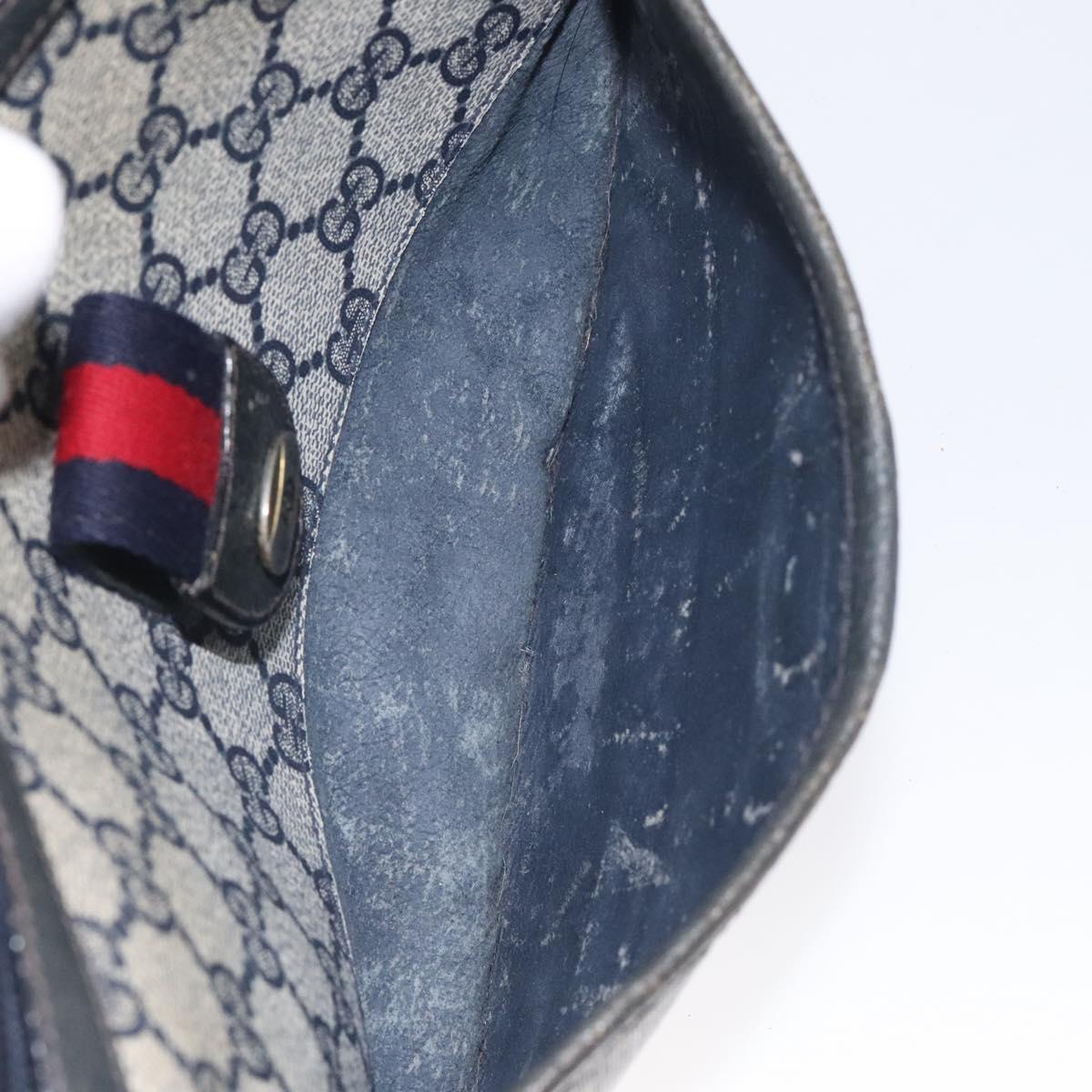 GUCCI GG Supreme Sherry Line Bag PVC Navy Gold Red 89 02 032 Auth BA1735