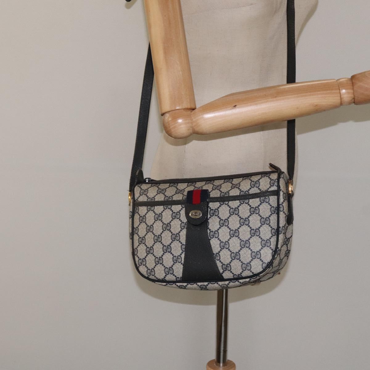 GUCCI GG Supreme Sherry Line Bag PVC Navy Gold Red 89 02 032 Auth BA1735