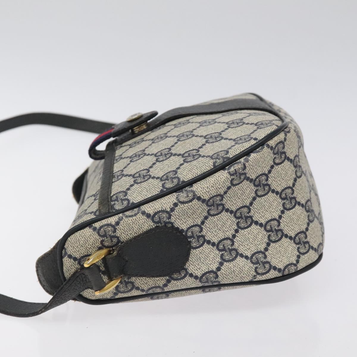 GUCCI GG Supreme Sherry Line Bag PVC Navy Gold Red 89 02 032 Auth BA1735
