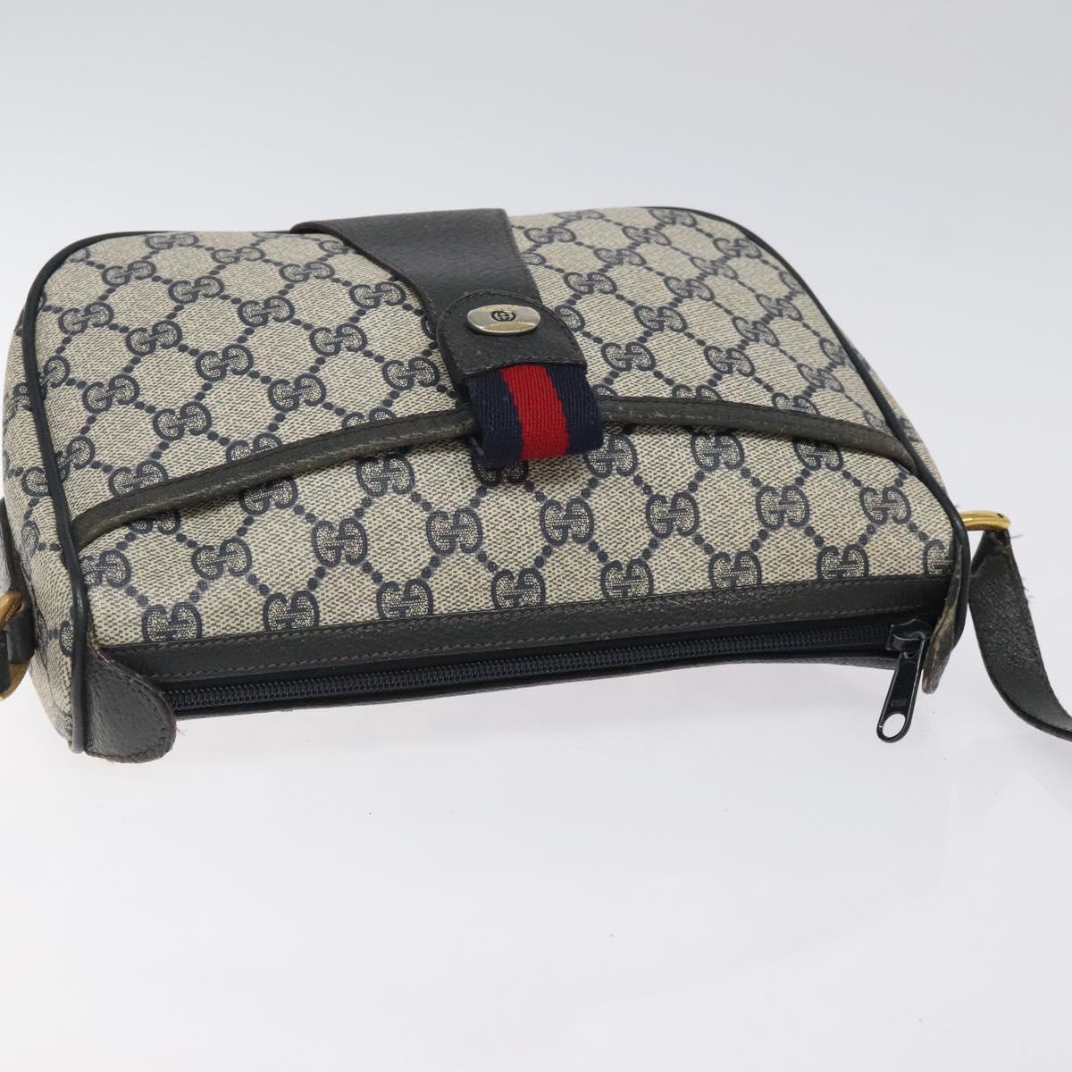 GUCCI GG Supreme Sherry Line Bag PVC Navy Gold Red 89 02 032 Auth BA1735