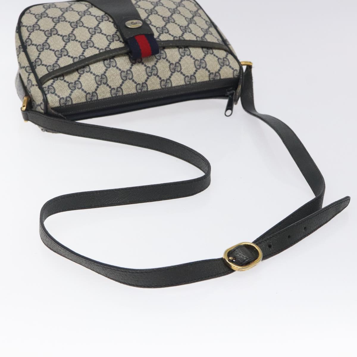 GUCCI GG Supreme Sherry Line Bag PVC Navy Gold Red 89 02 032 Auth BA1735