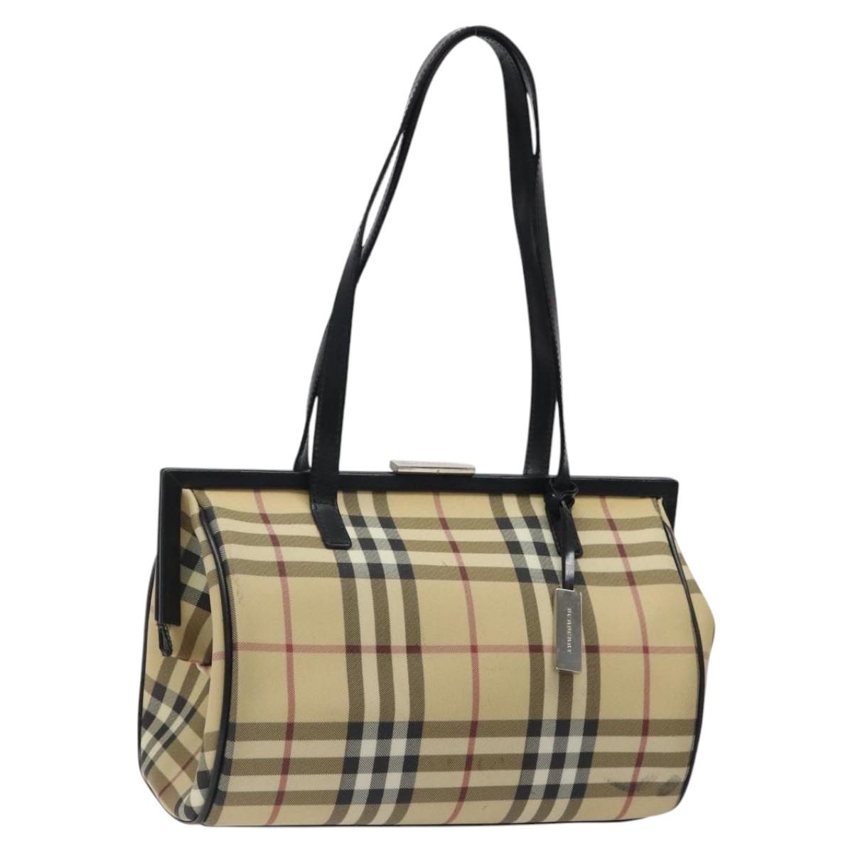 BURBERRY Nova Check Shoulder Bag PVC Beige Auth BA1737