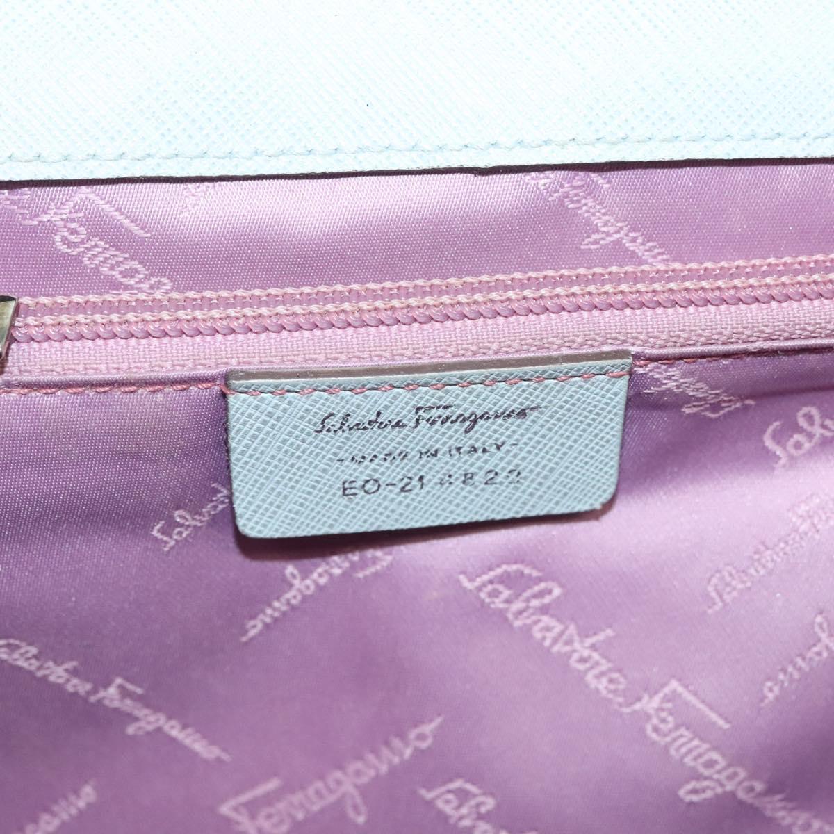Salvatore Ferragamo Gancini Hand Bag Safiano 2way Light Blue Silver Auth BA1740