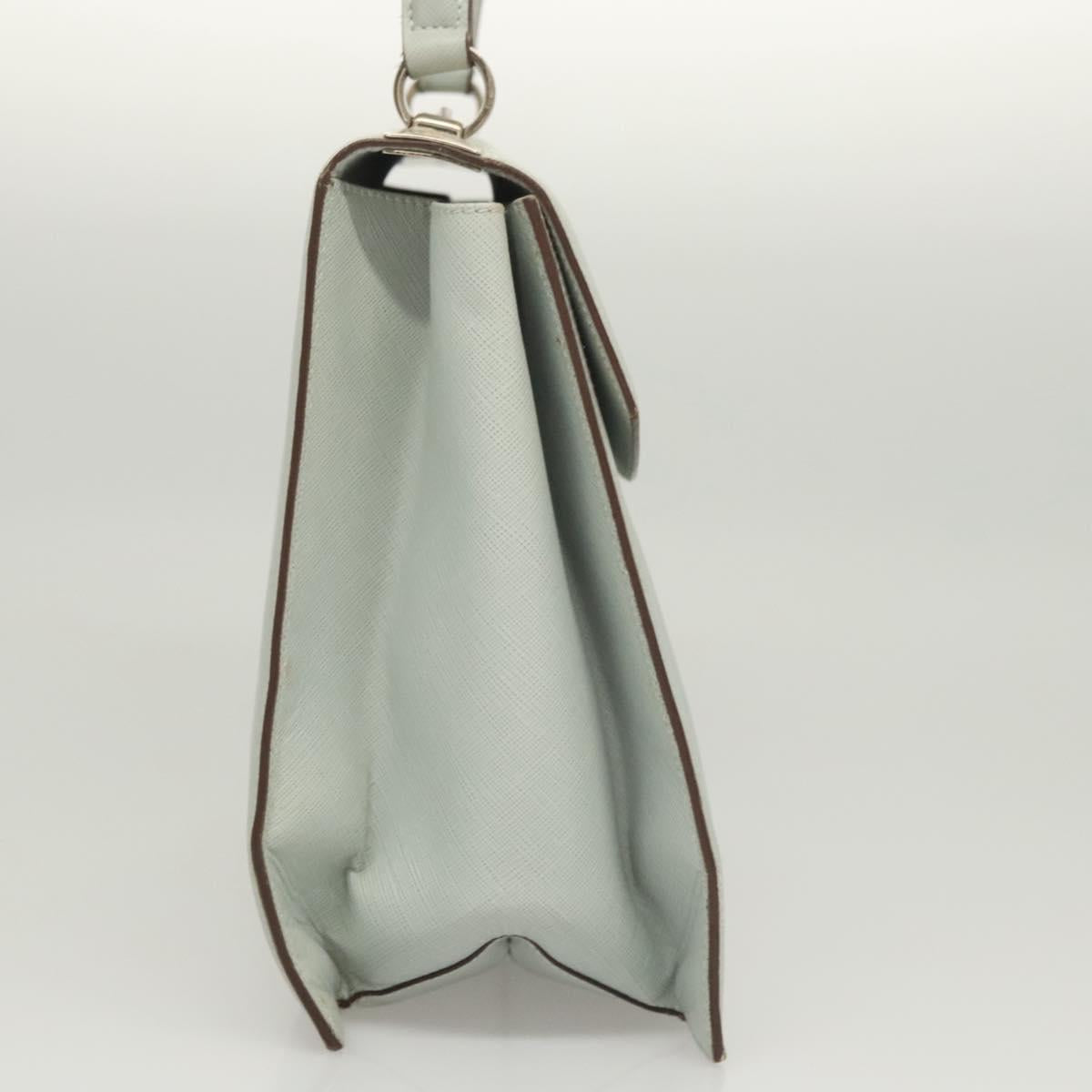 Salvatore Ferragamo Gancini Hand Bag Safiano 2way Light Blue Silver Auth BA1740