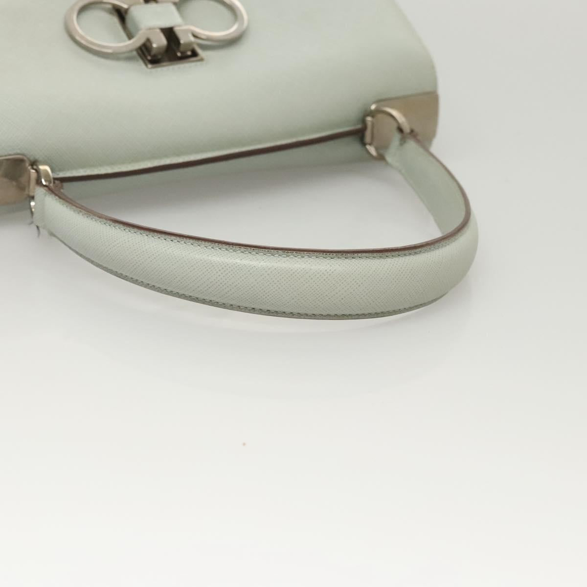 Salvatore Ferragamo Gancini Hand Bag Safiano 2way Light Blue Silver Auth BA1740