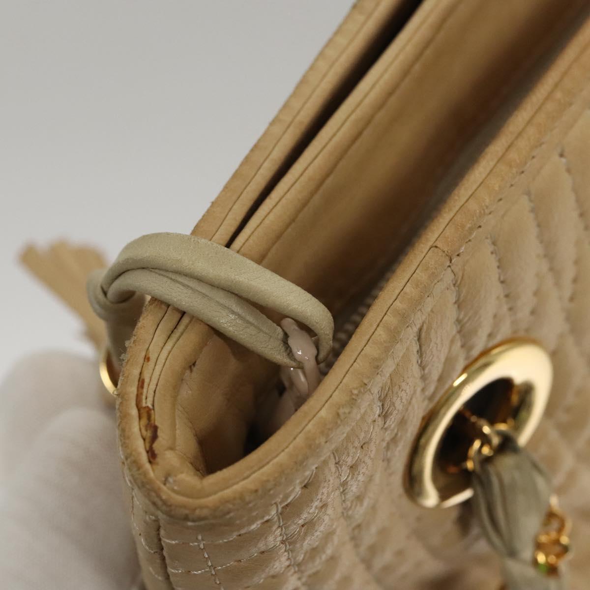 BALLY Quilted Chain Shoulder Bag Leather Beige Gold Auth BA1743