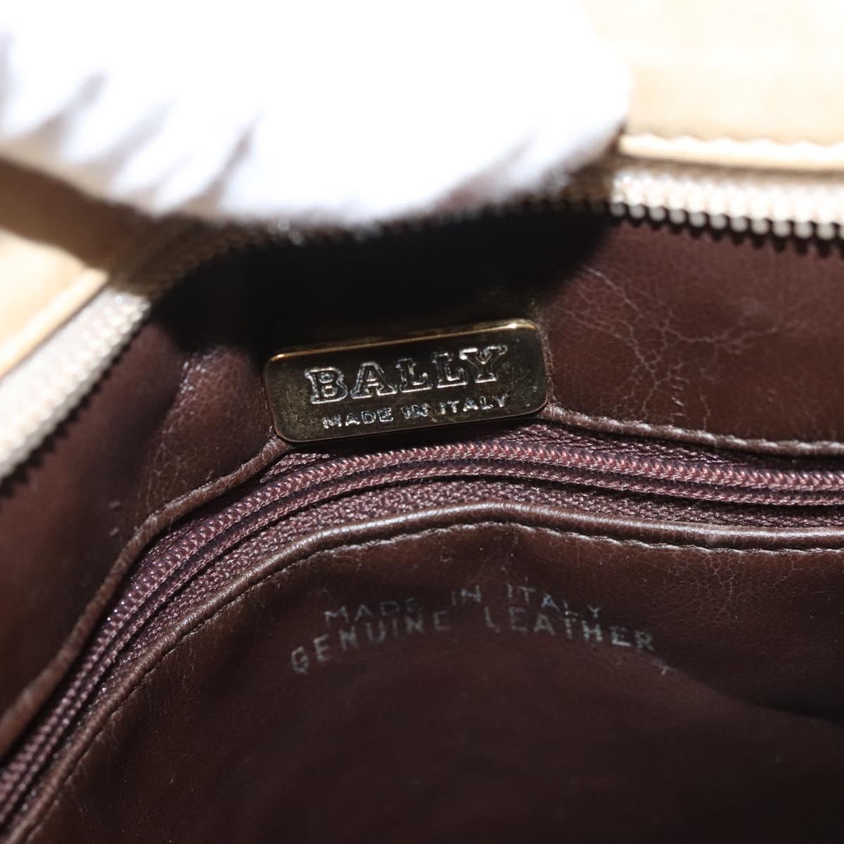BALLY Quilted Chain Shoulder Bag Leather Beige Gold Auth BA1743