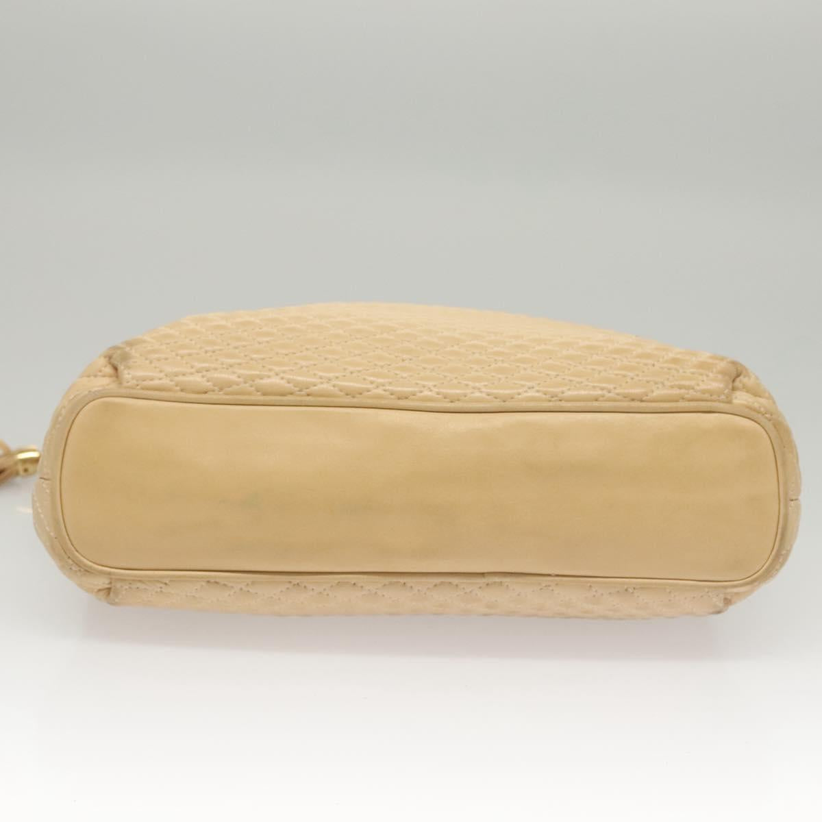 BALLY Quilted Chain Shoulder Bag Leather Beige Gold Auth BA1743