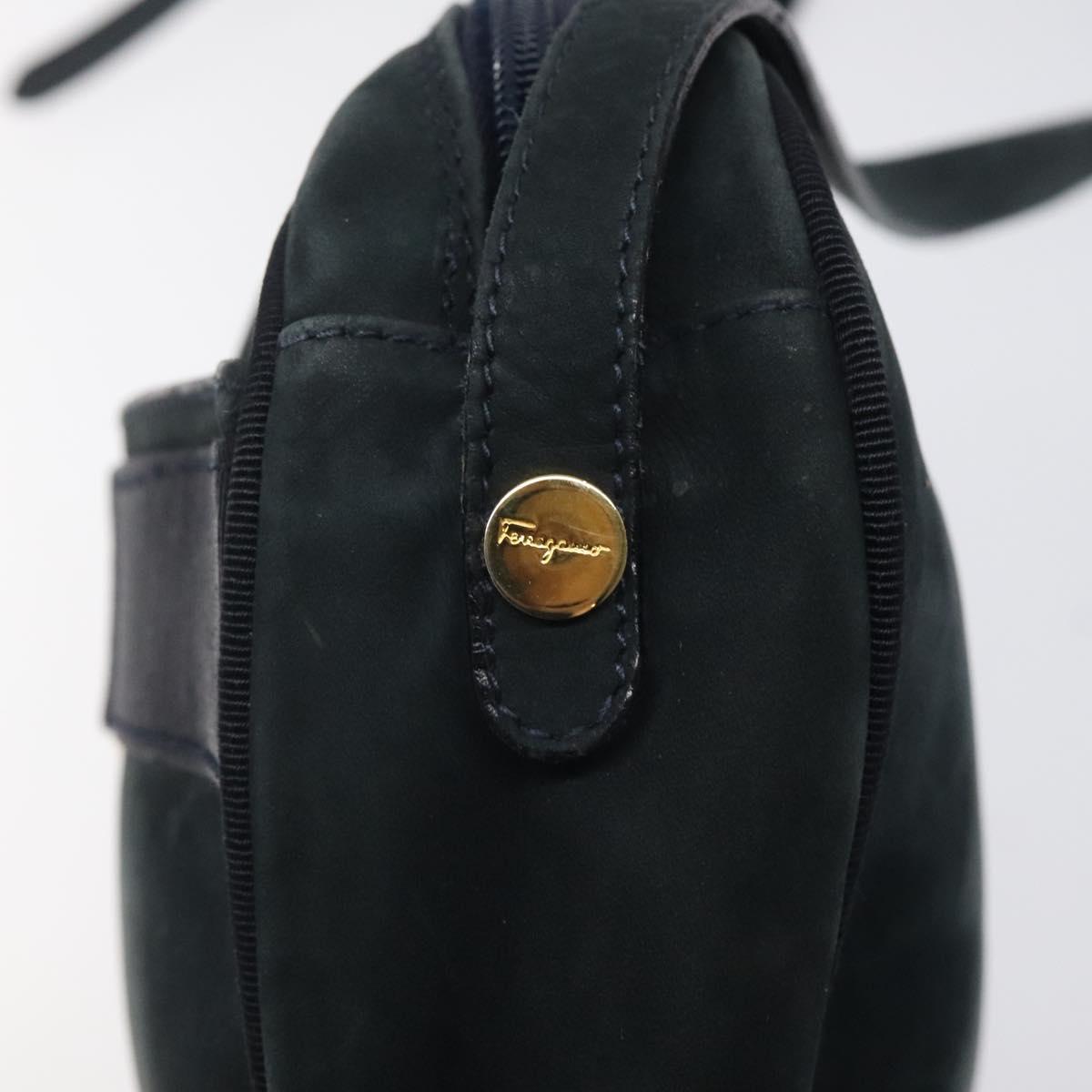 Salvatore Ferragamo Shoulder Bag Suede Navy Gold Auth BA1748