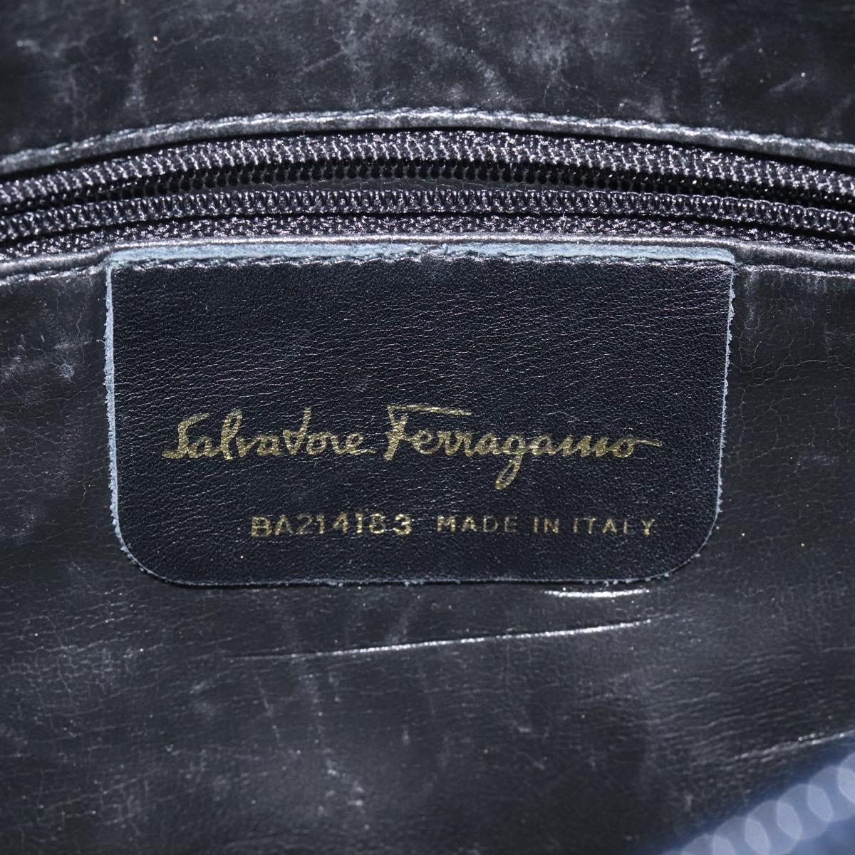Salvatore Ferragamo Shoulder Bag Suede Navy Gold Auth BA1748