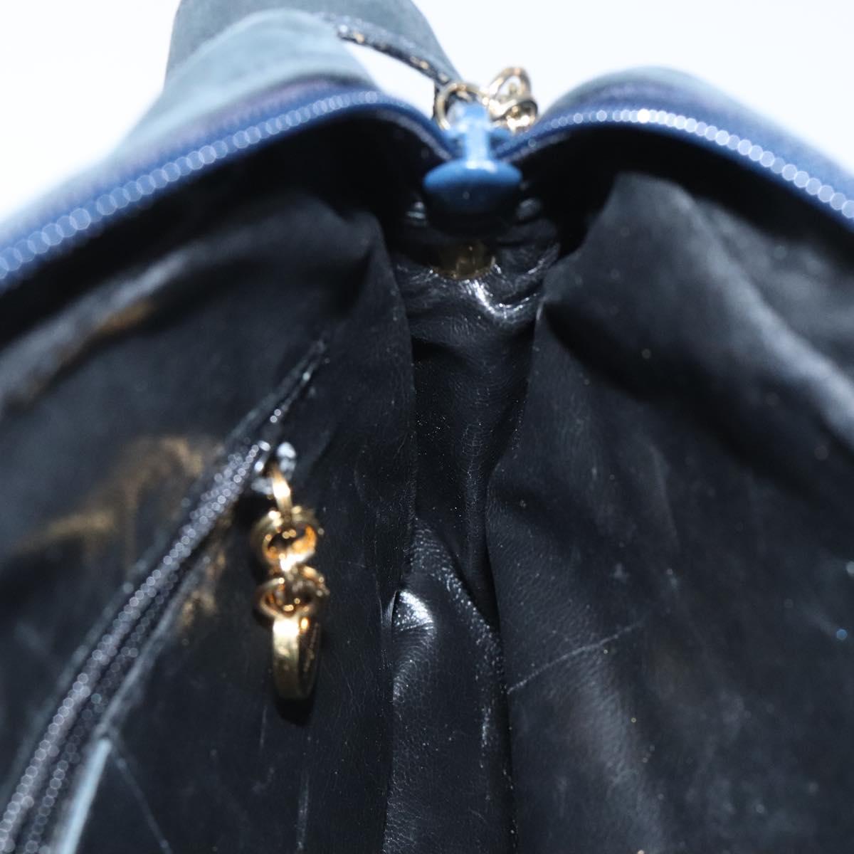 Salvatore Ferragamo Shoulder Bag Suede Navy Gold Auth BA1748