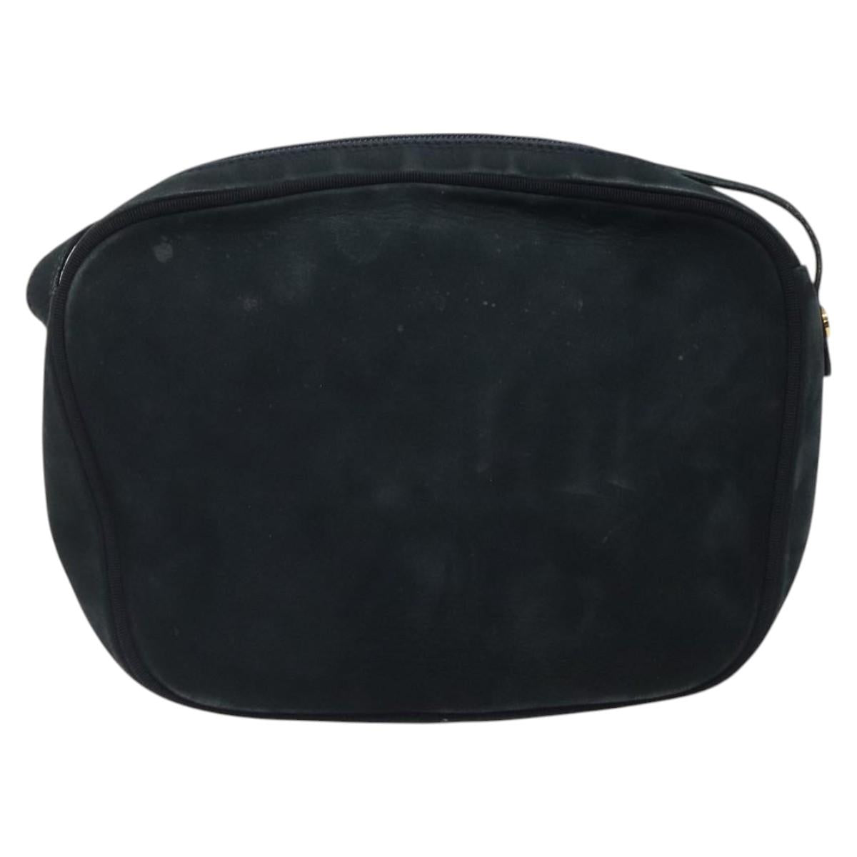 Salvatore Ferragamo Shoulder Bag Suede Navy Gold Auth BA1748