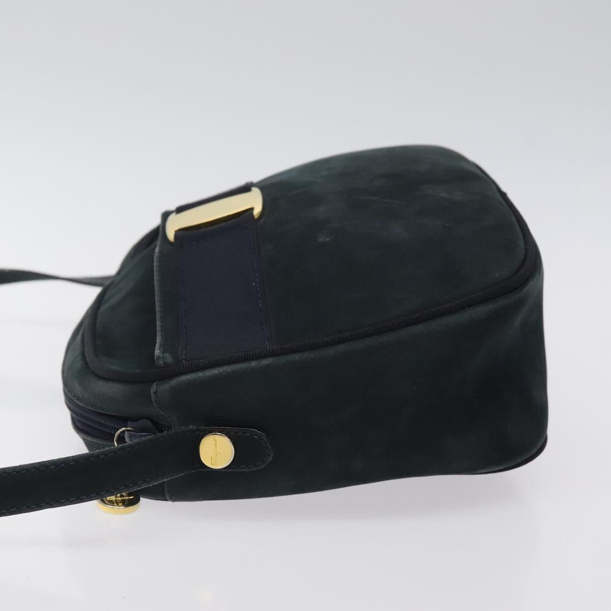 Salvatore Ferragamo Shoulder Bag Suede Navy Gold Auth BA1748