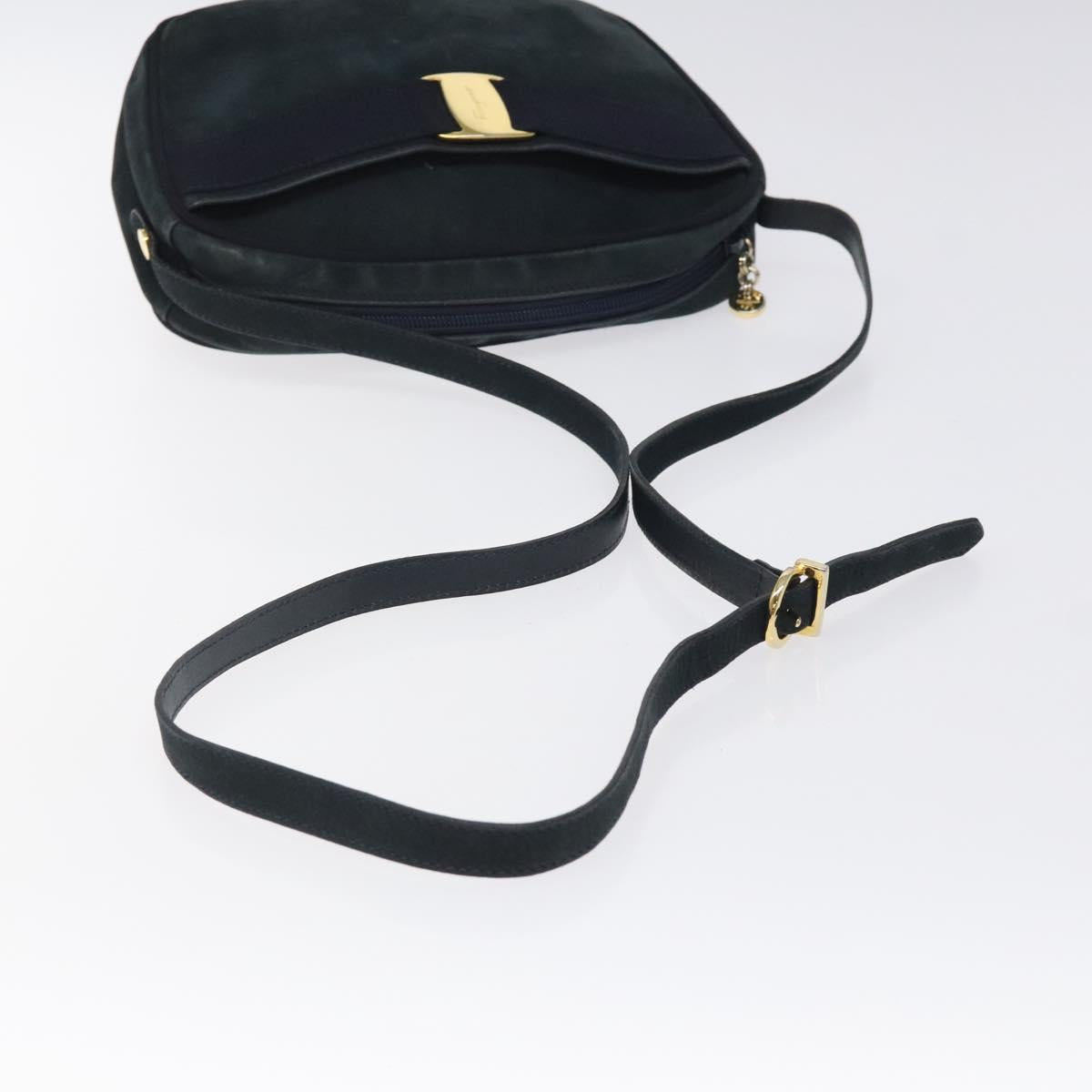 Salvatore Ferragamo Shoulder Bag Suede Navy Gold Auth BA1748