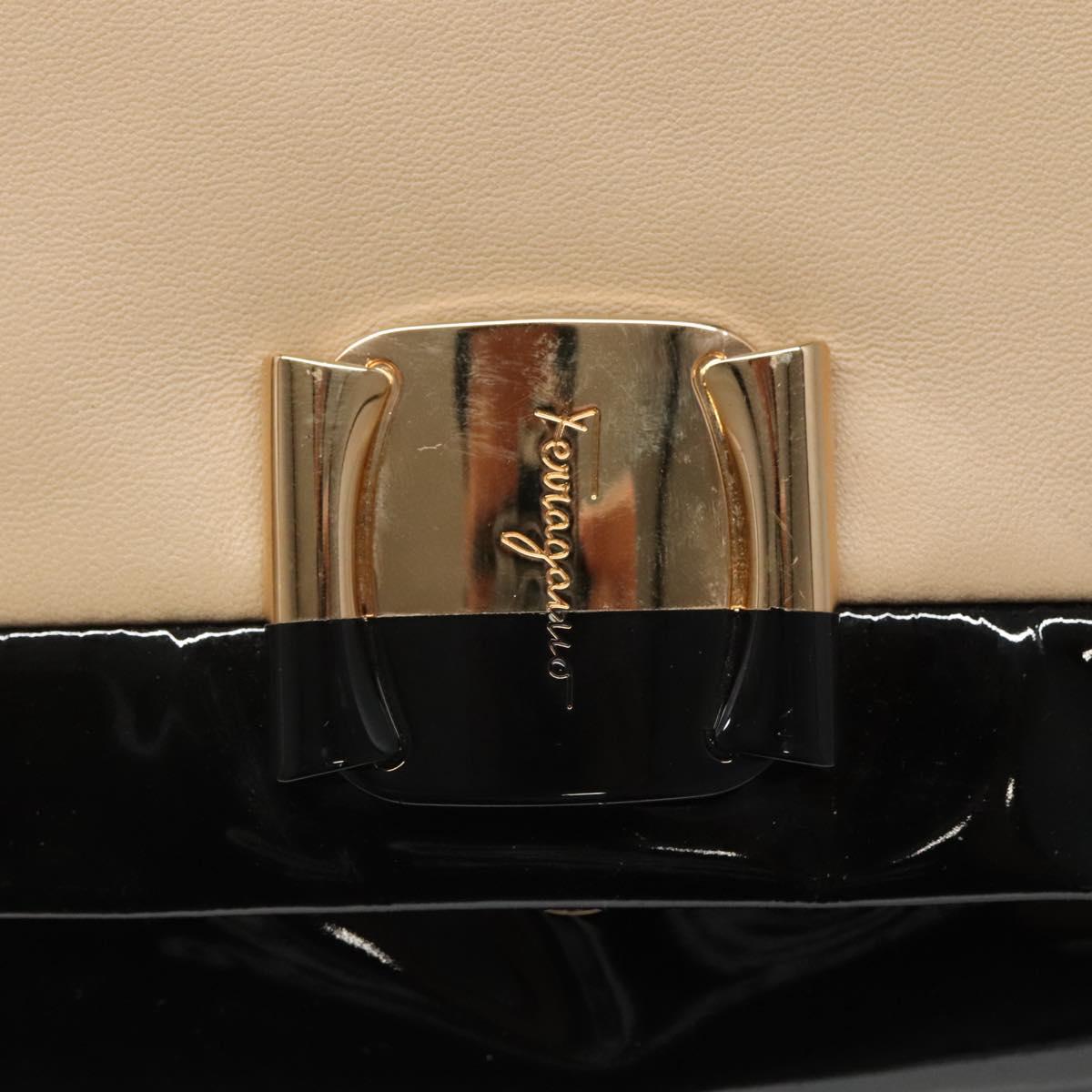 Salvatore Ferragamo Shoulder Bag Taurillon Leather Beige Gold Auth BA1749