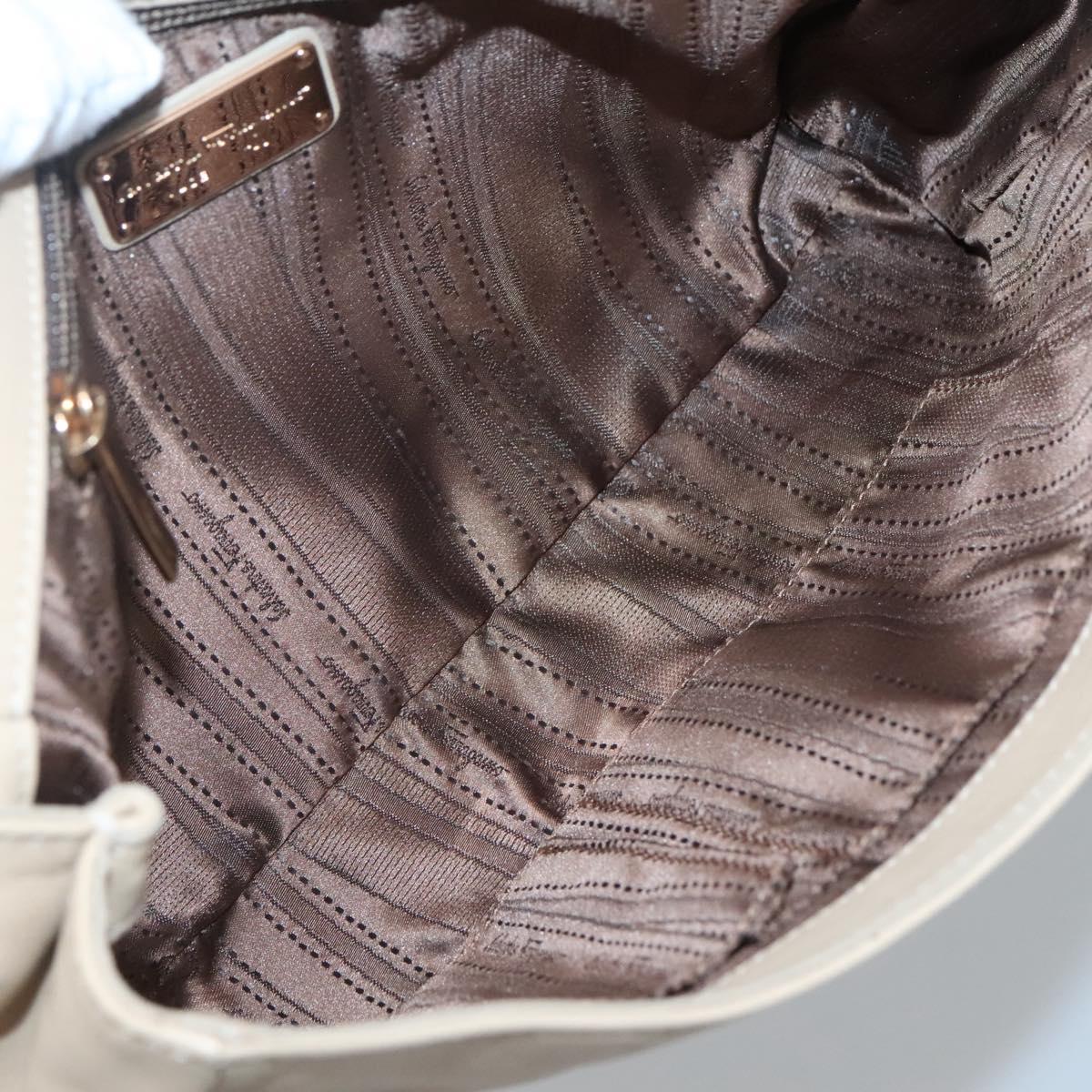 Salvatore Ferragamo Shoulder Bag Taurillon Leather Beige Gold Auth BA1749