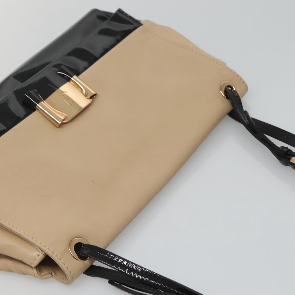 Salvatore Ferragamo Shoulder Bag Taurillon Leather Beige Gold Auth BA1749