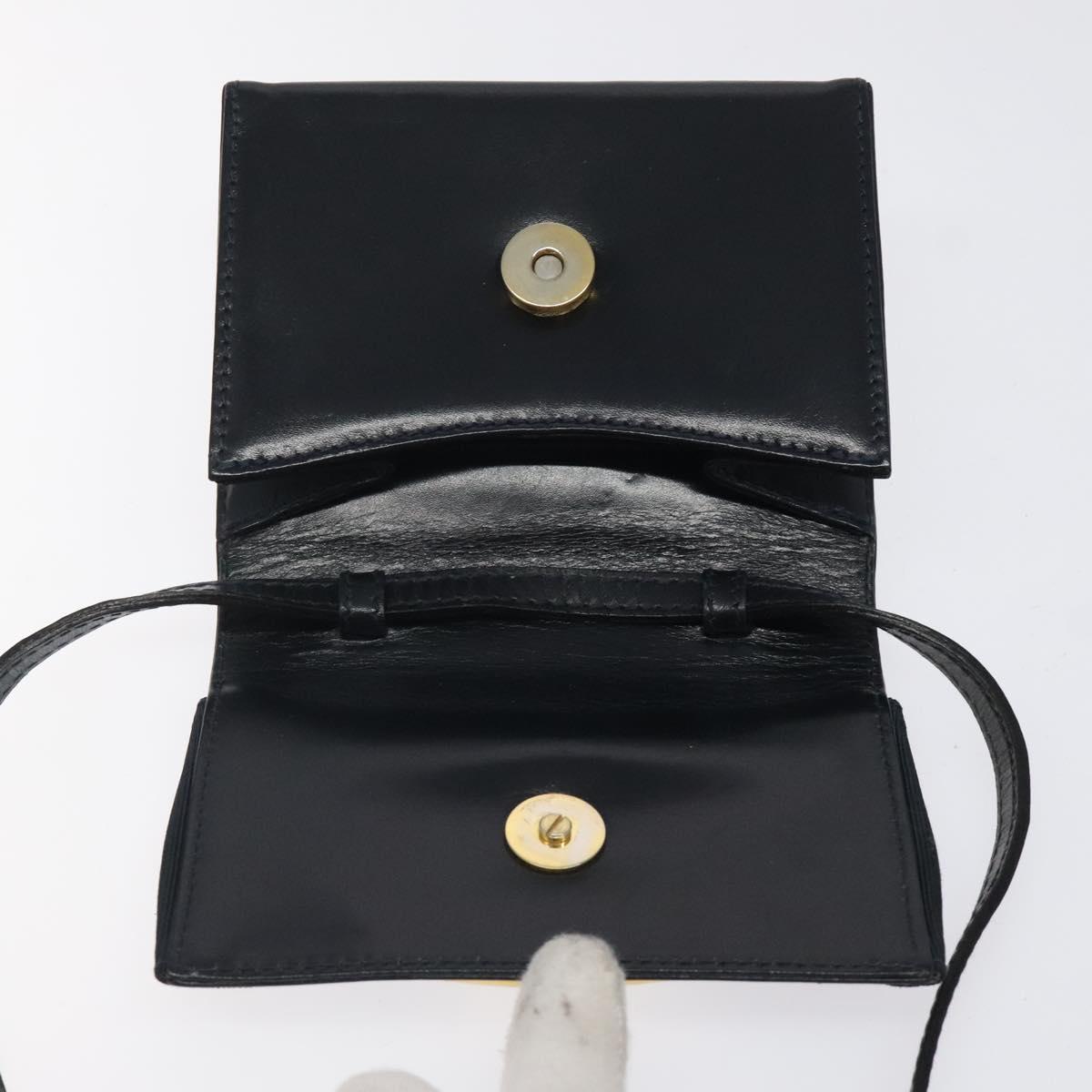 Salvatore Ferragamo Pouch Shoulder Bag Leather Navy Gold Auth BA1758