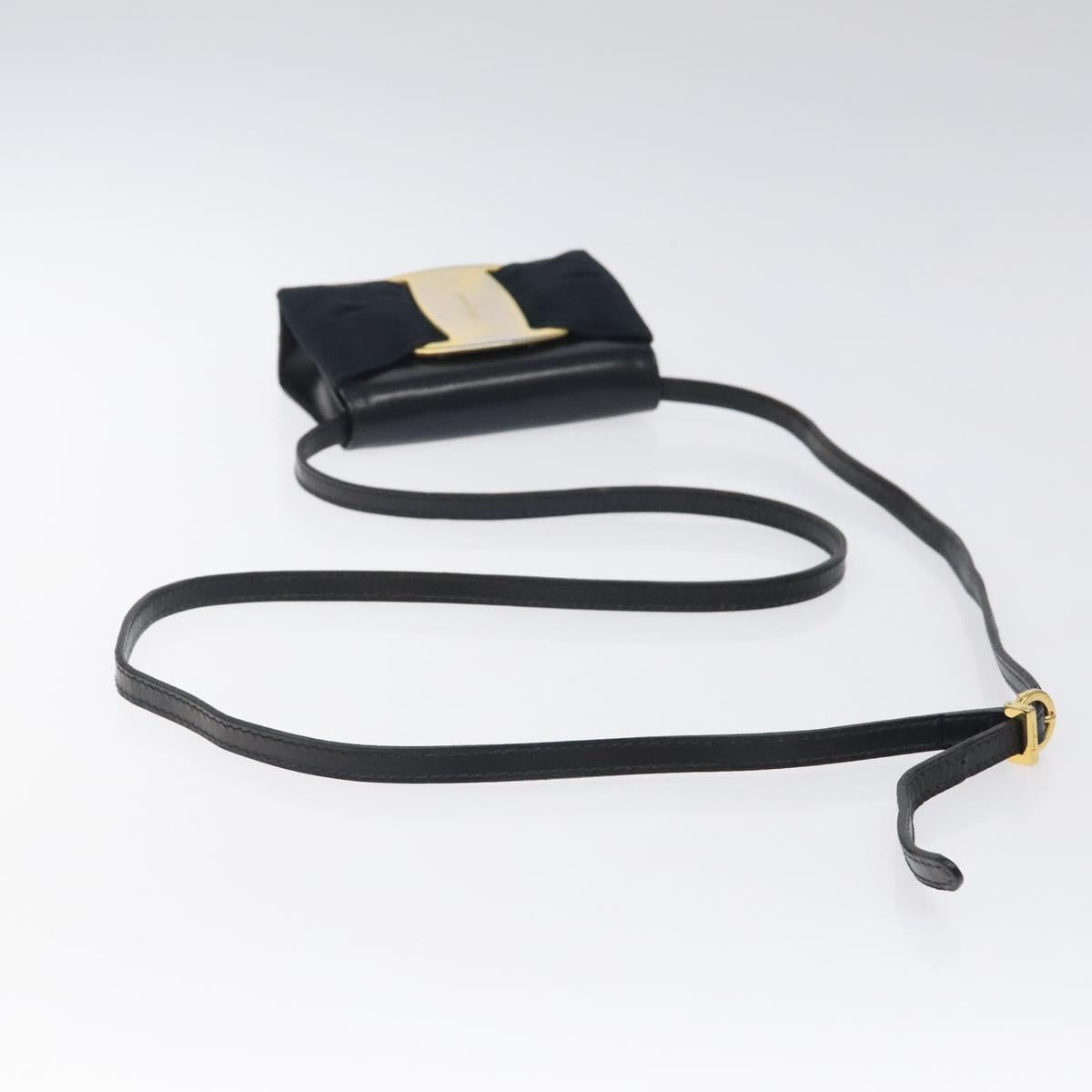 Salvatore Ferragamo Pouch Shoulder Bag Leather Navy Gold Auth BA1758