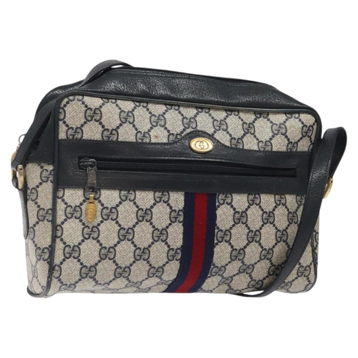 GUCCI GG Supreme Sherry Line Shoulder Bag PVC Navy Gold 14 02 005 Auth BA1764